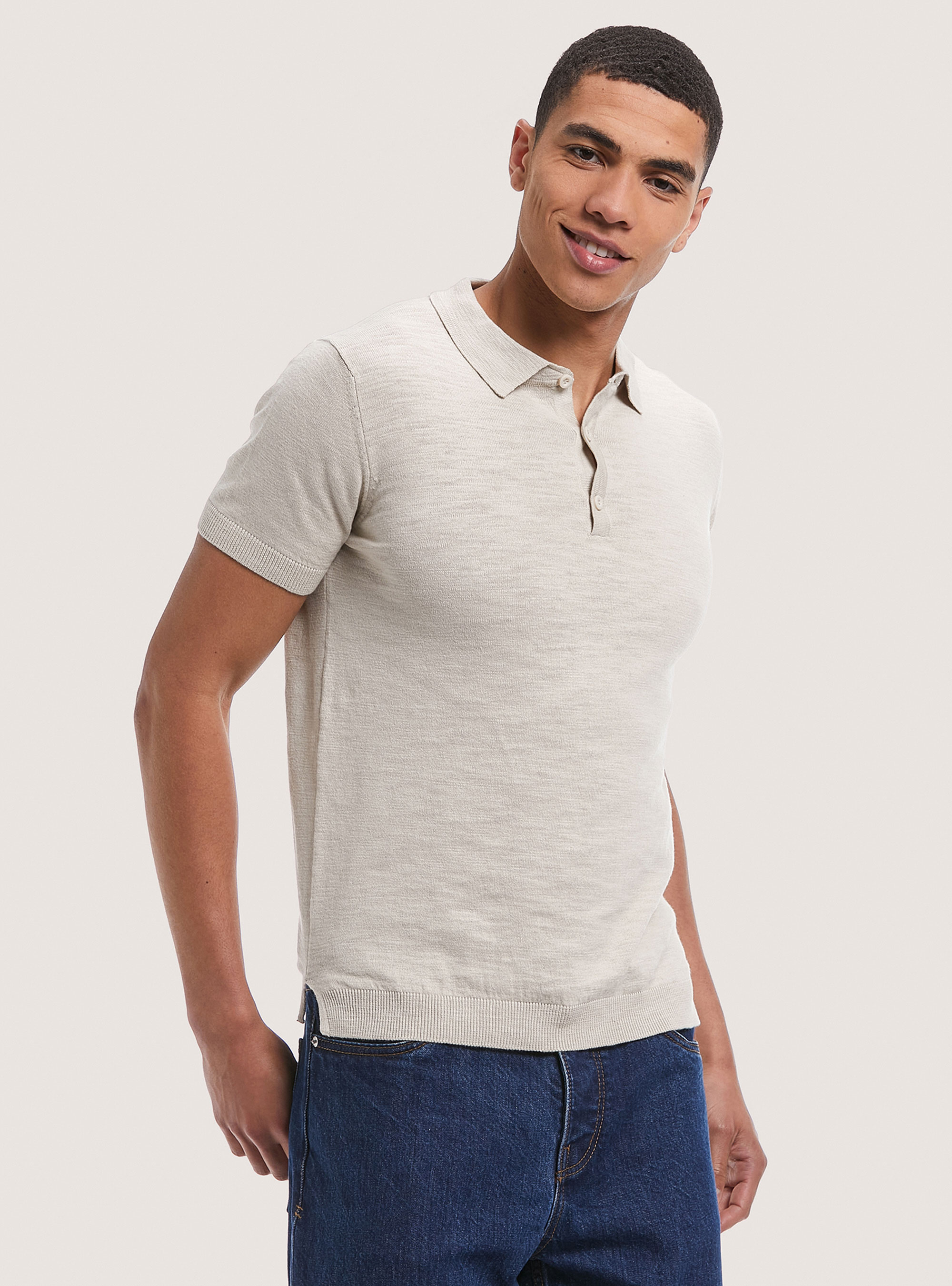 Solid colour polo pullover, C1150 SAND