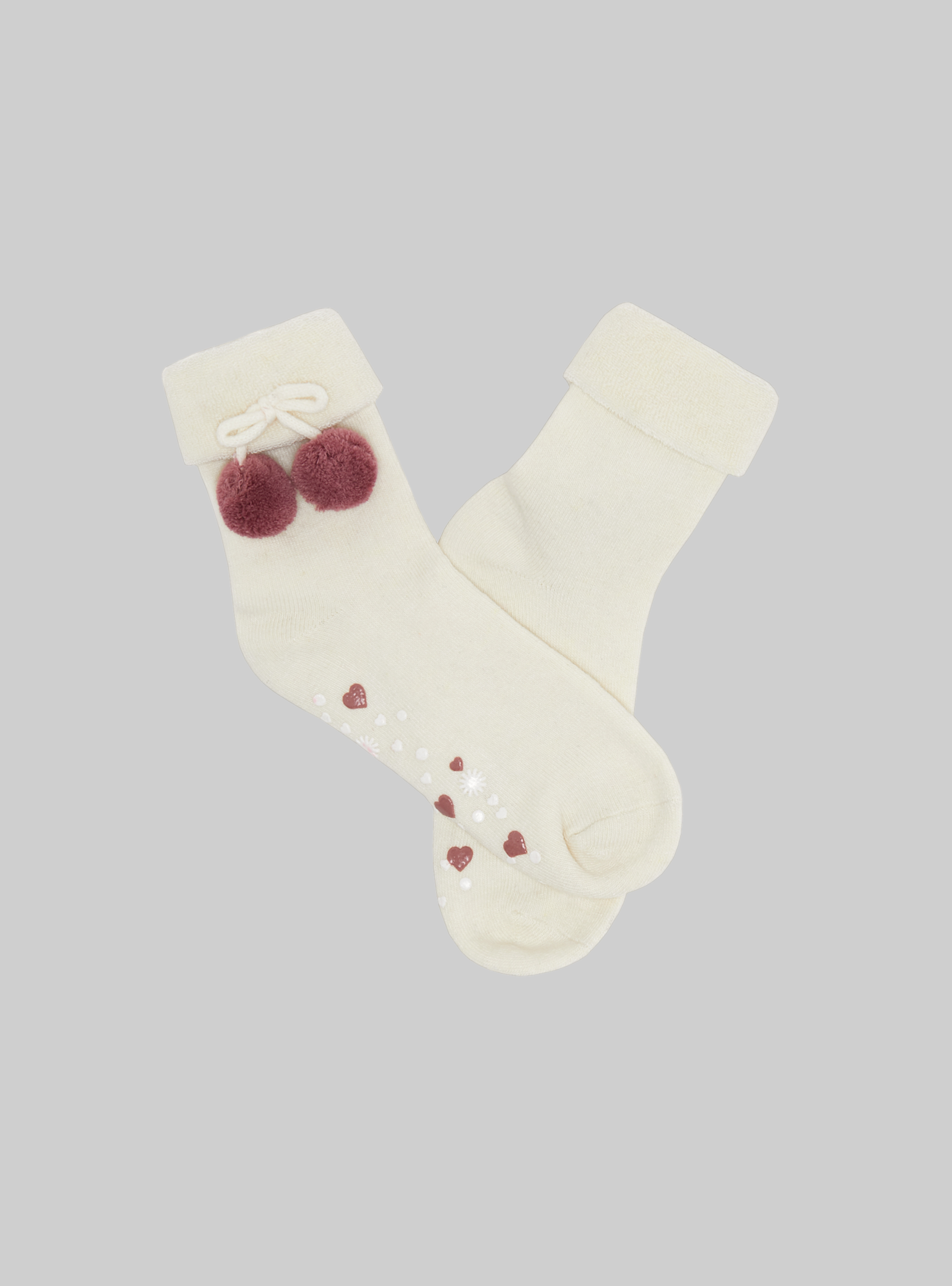Slip-on socks with pom-poms, WH1 OFF WHITE
