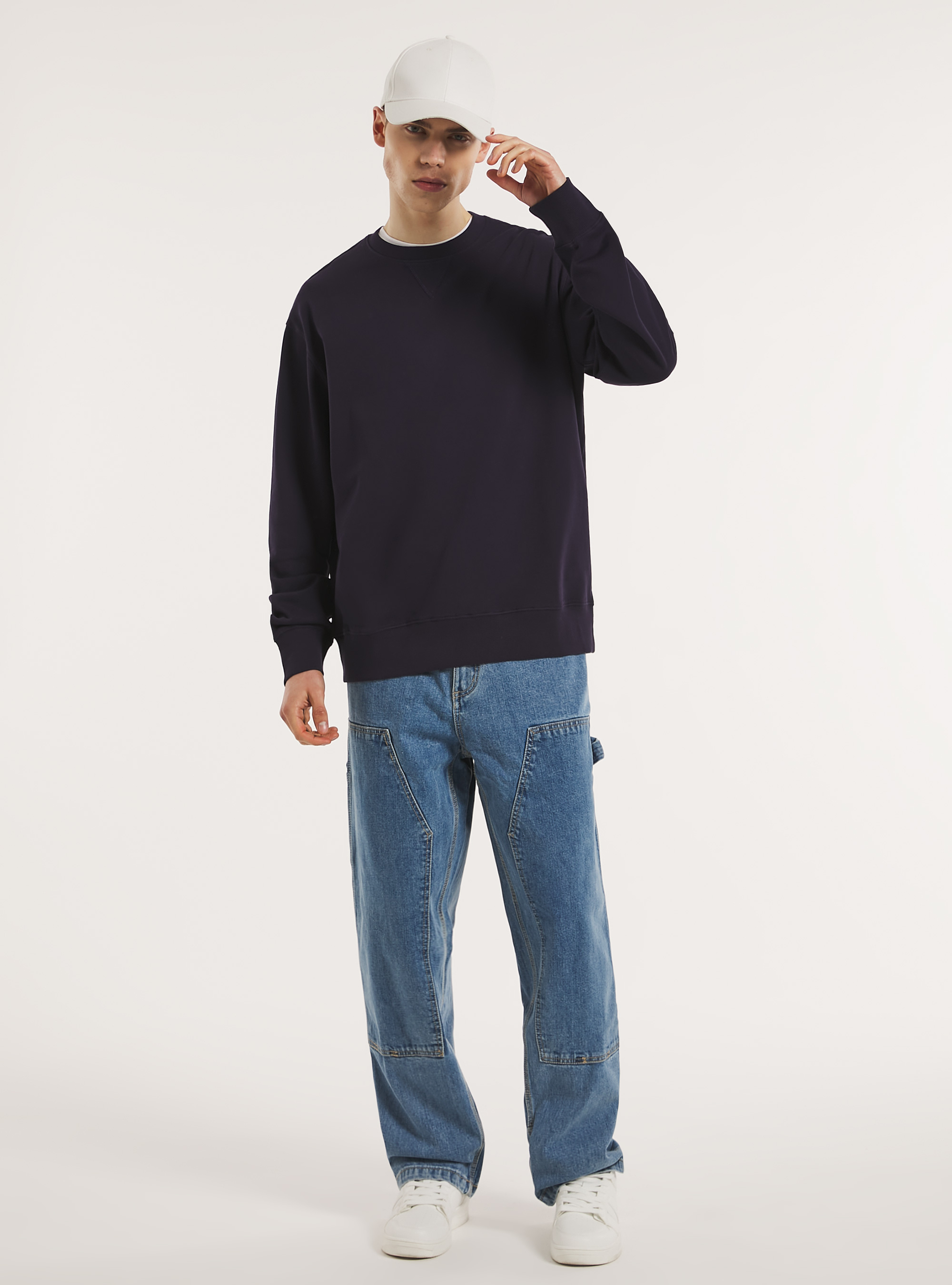 Felpa girocollo tinta unita, NA1 NAVY DARK