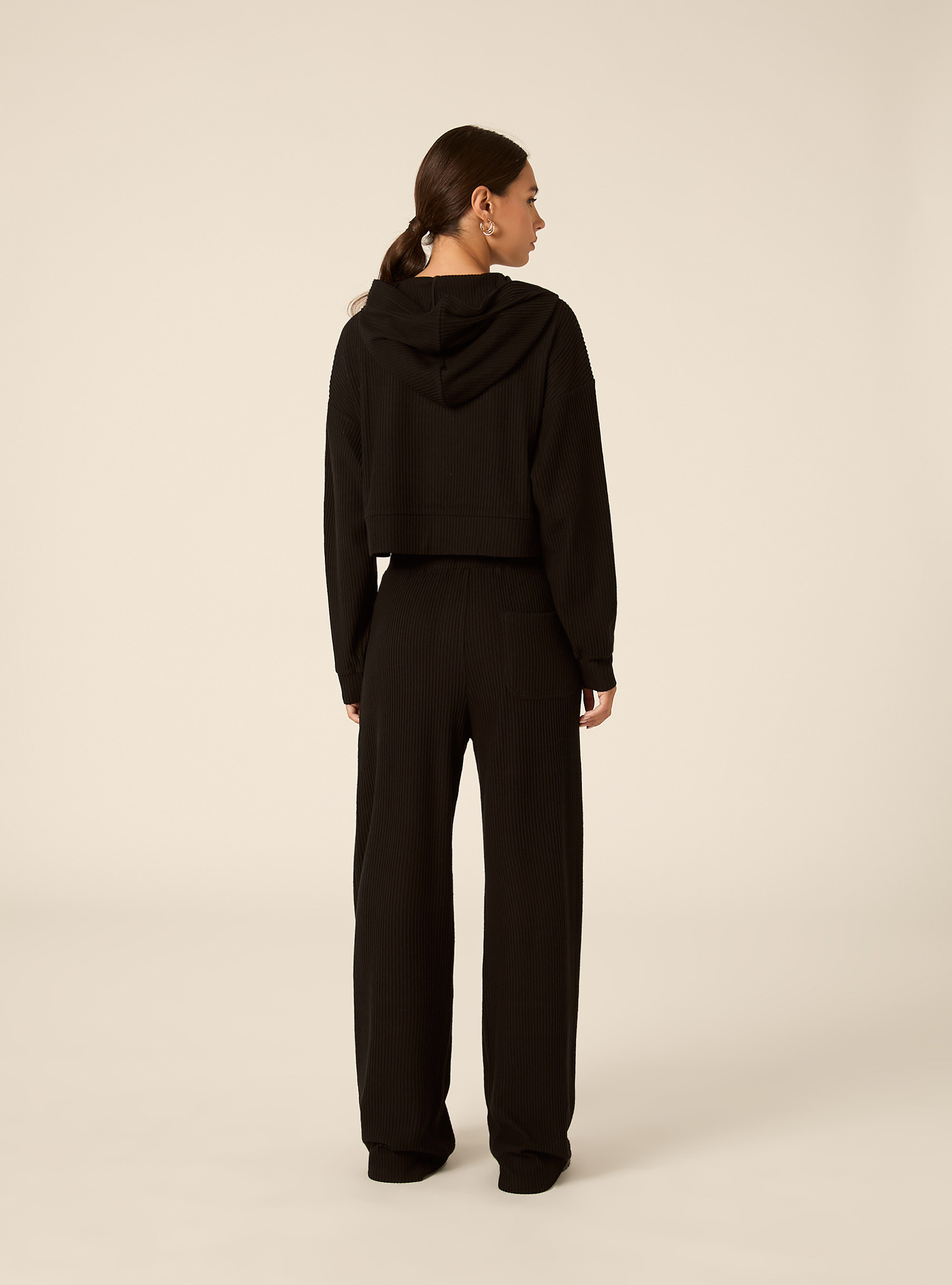 Felpa crop con cappuccio, BK1 BLACK