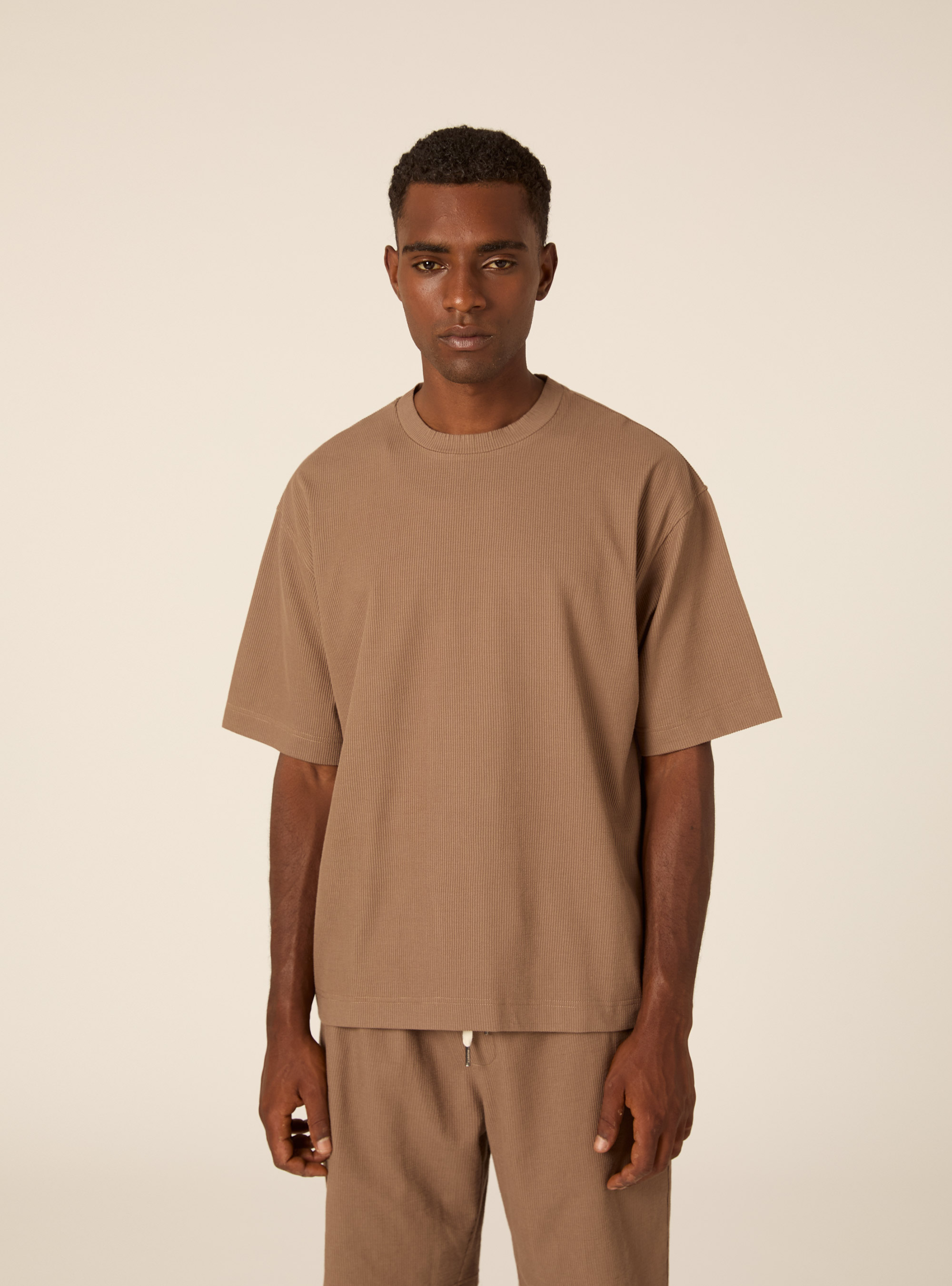 Maglietta boxy fit in Tessuto Strutturato, MARRONE CHIARO
