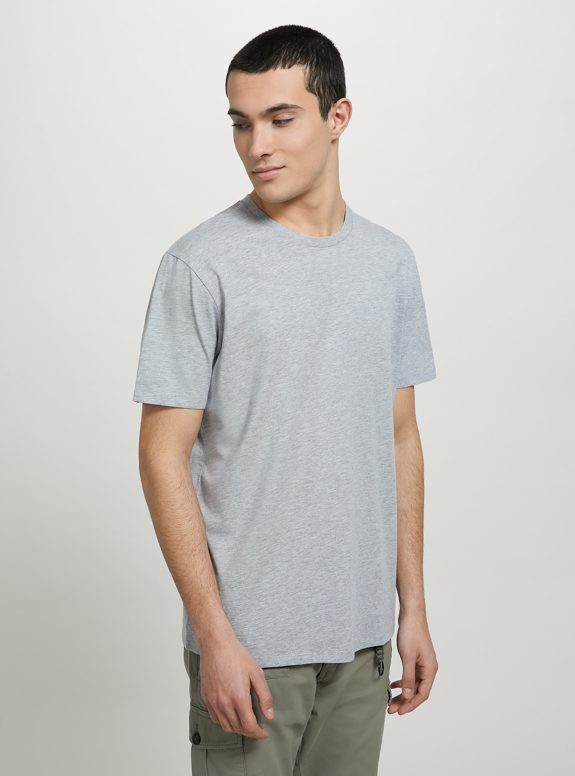 Crew-neck cotton T-shirt, MGY3 GREY MEL LIGHT