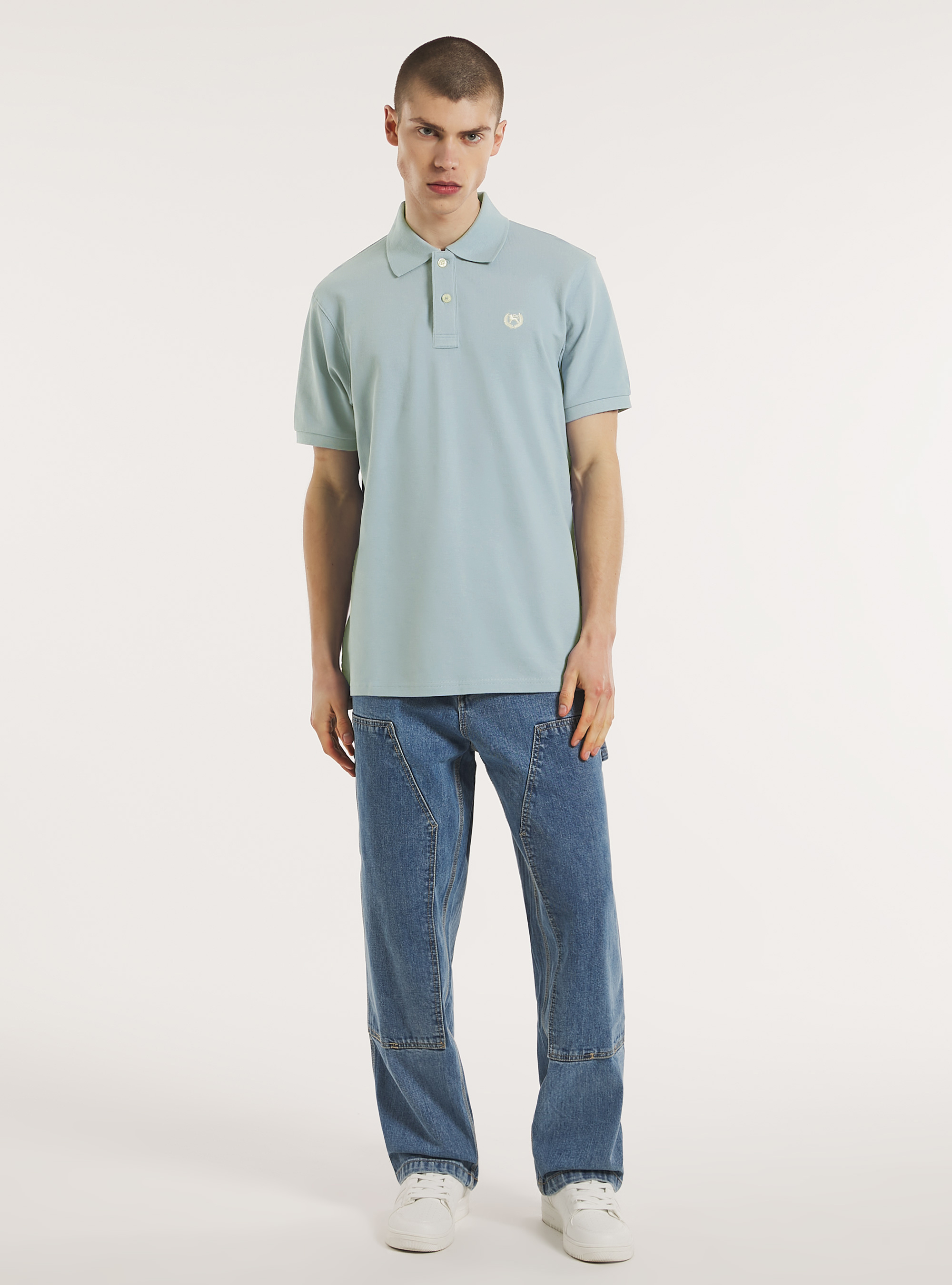 Cotton piqu&eacute; polo shirt with embroidery, AZ3 AZURE LIGHT