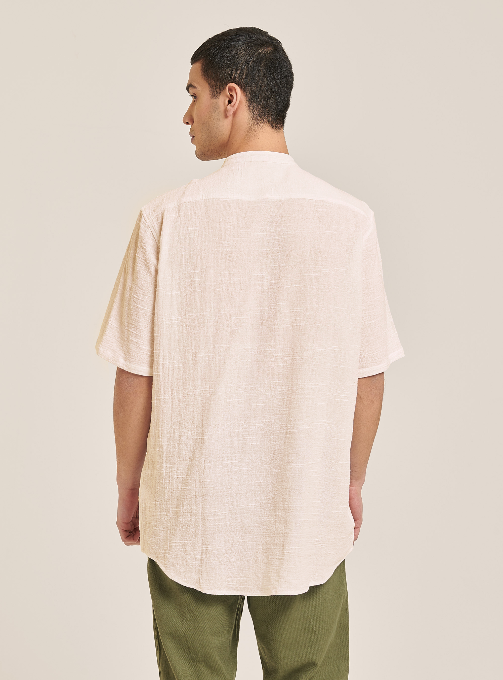 Linen blend shirt with Korean collar, BG3 BEIGE LIGHT