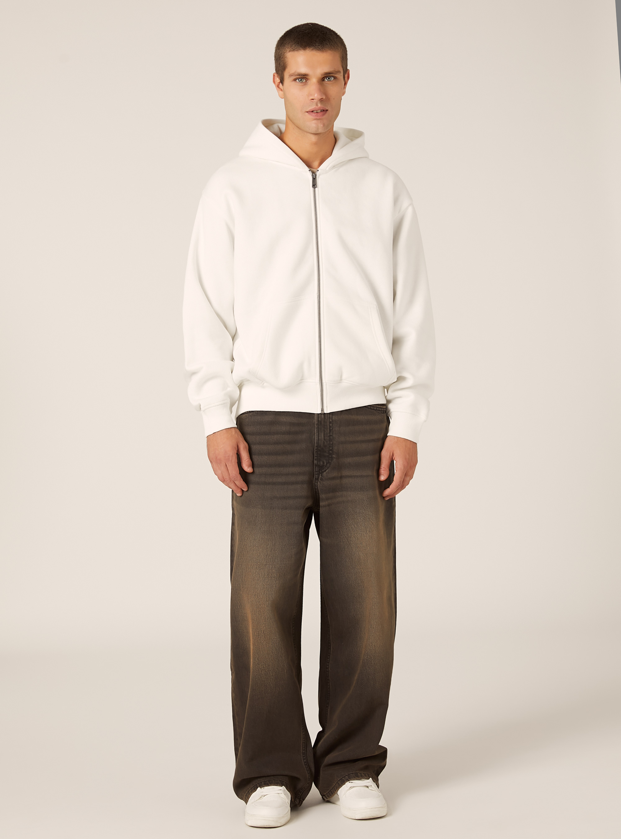Boxy fit zip-up hoodie, WH2 WHITE