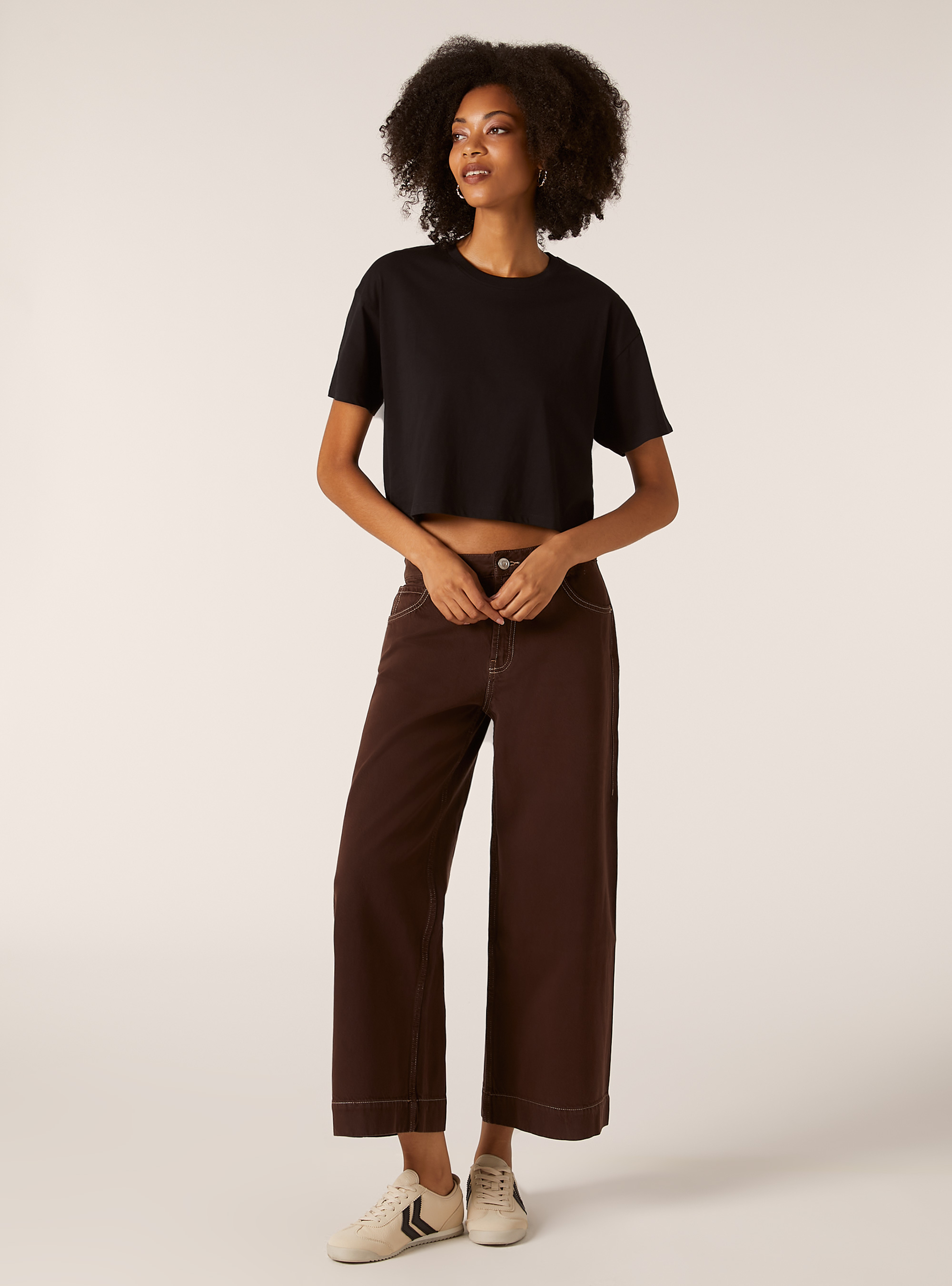 Cotton cropped t-shirt, BK1 BLACK