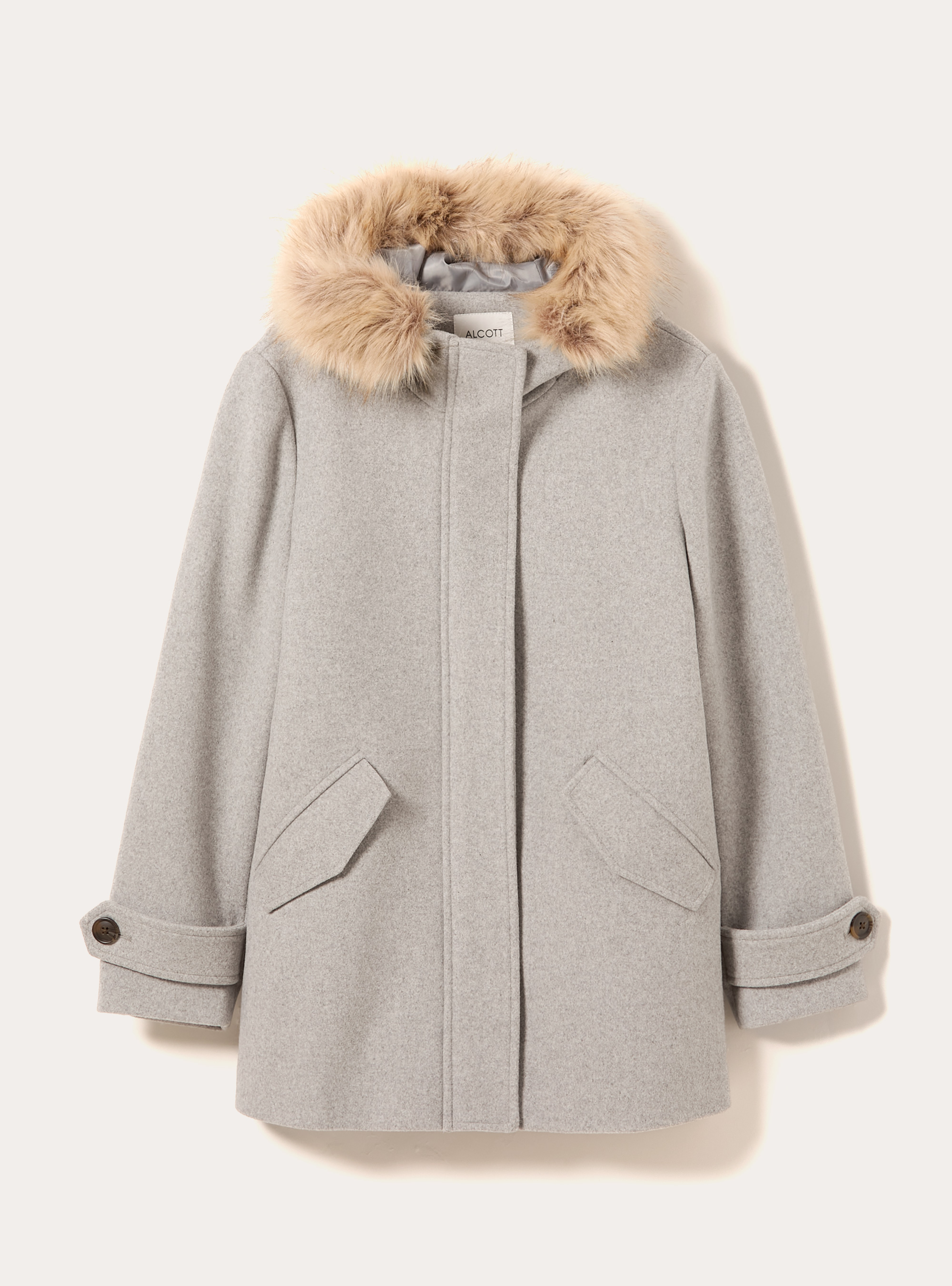 Manteau à capuche fourré, MGY3 GREY MEL LIGHT