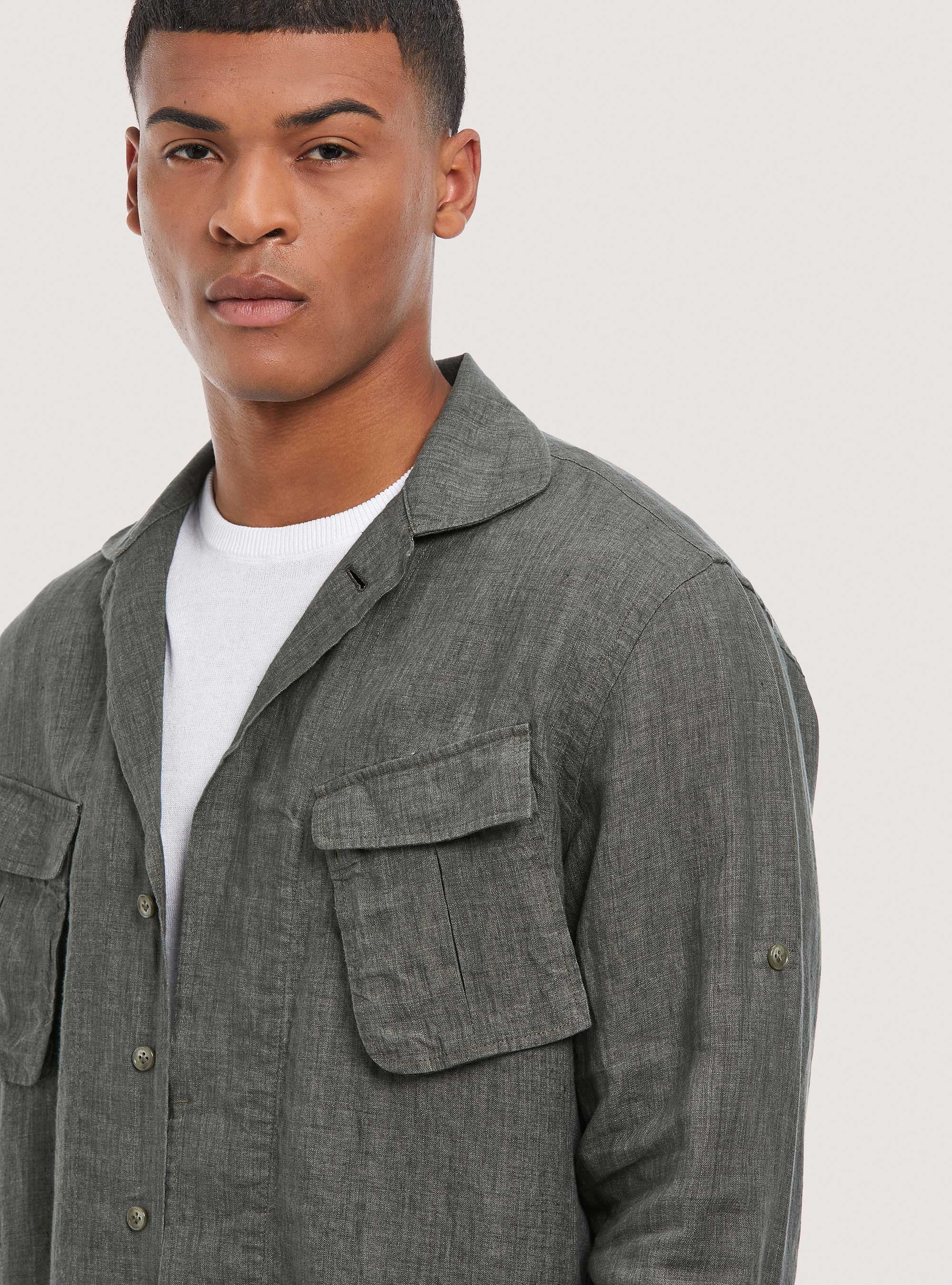 Giacca camicia in lino, KAKI