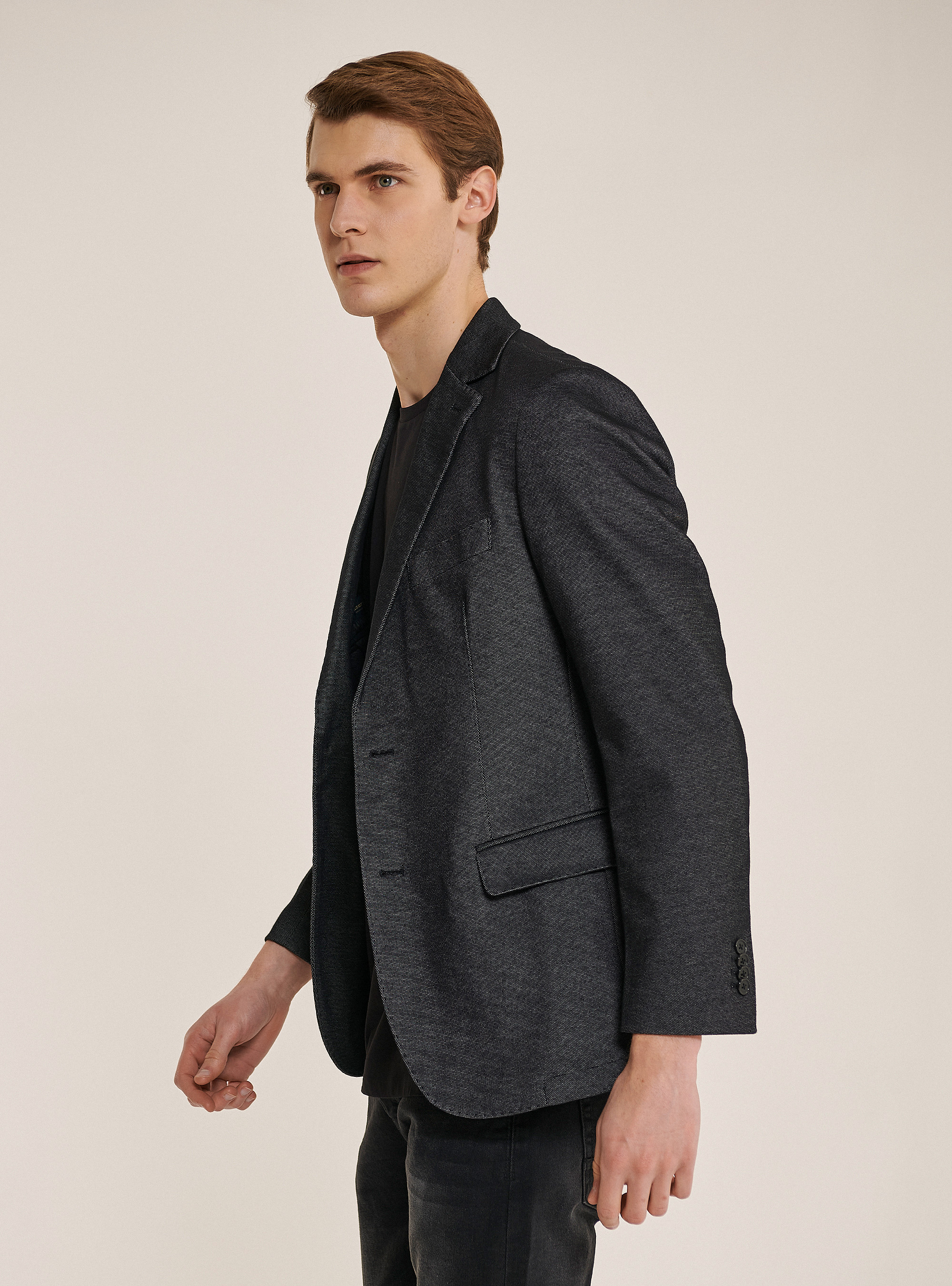 Blazer in cotone piquet, NERO
