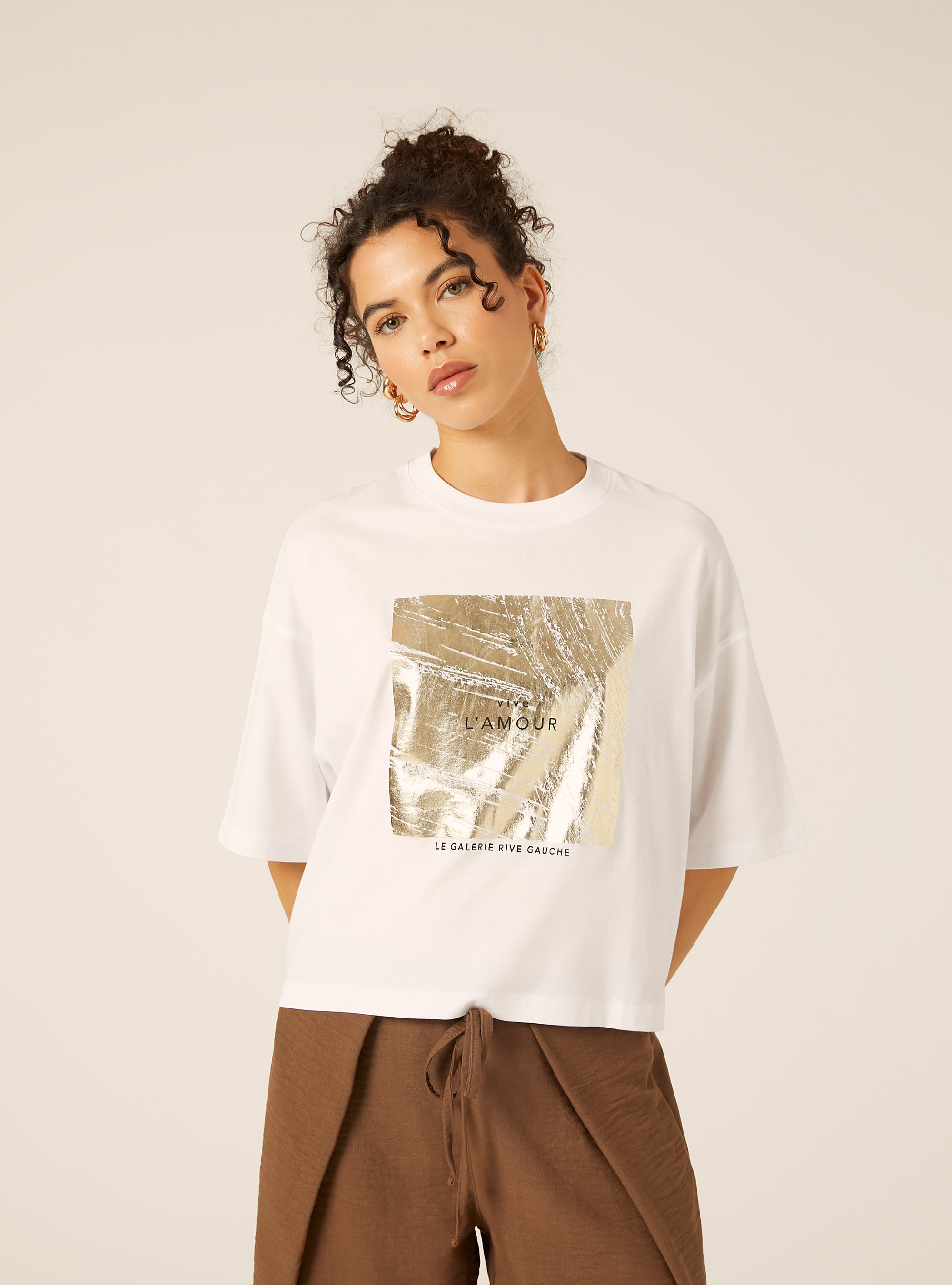 Metallic Print Crop T-Shirt, WH3 WHITE