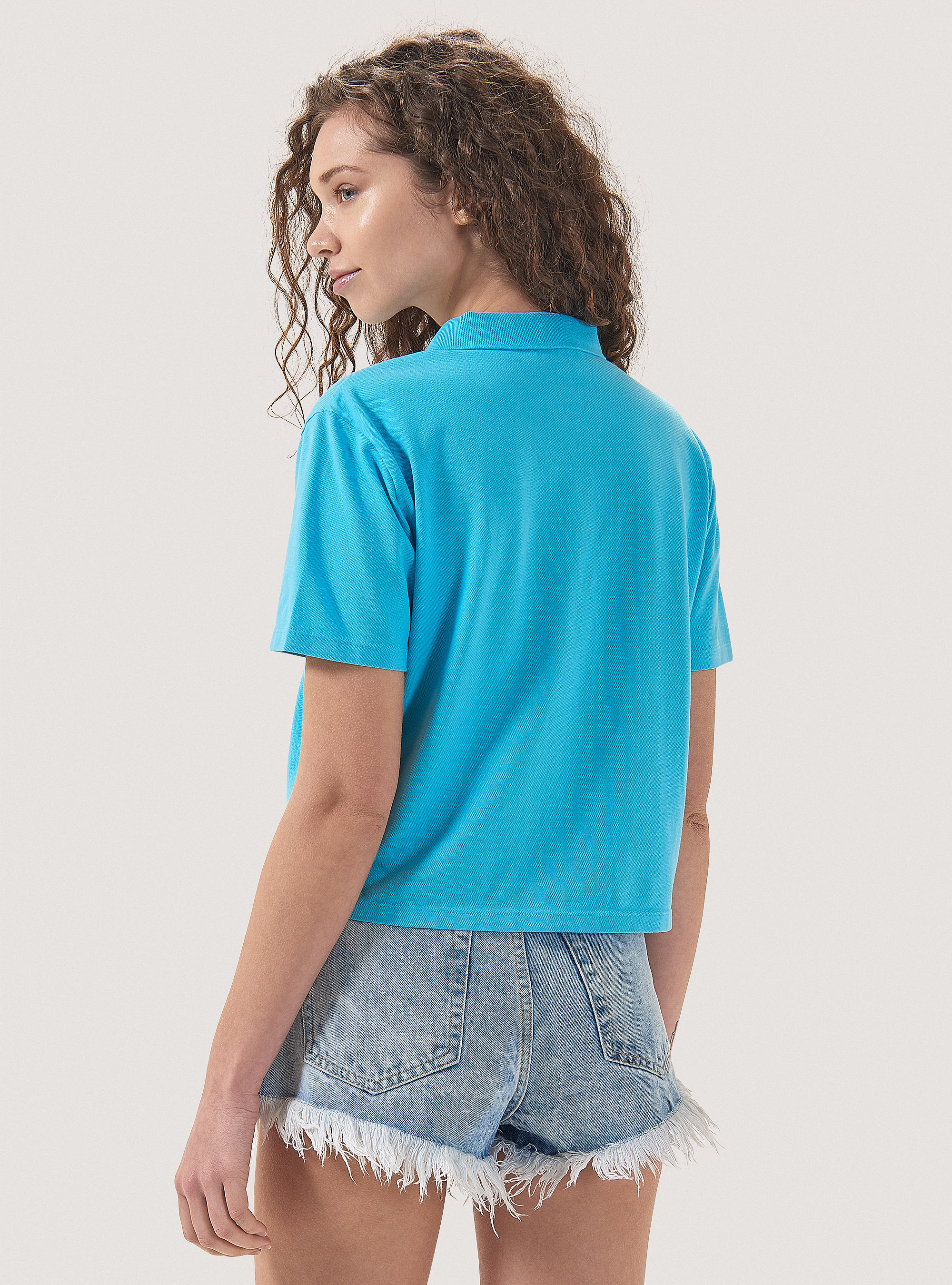 Solid colour crop fit polo shirt, C2278 AZZURRE