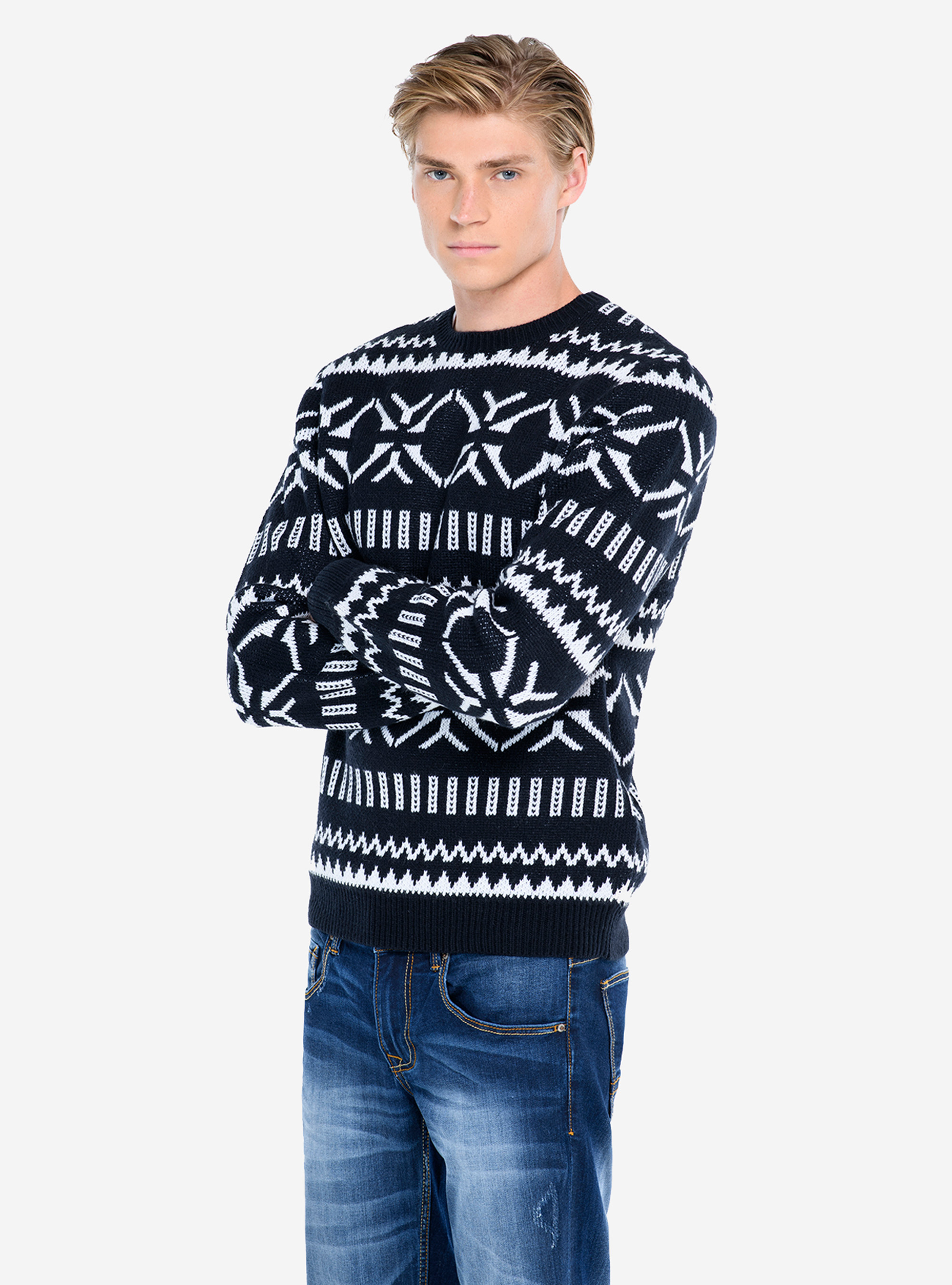 JAQUARD PULLOVER, BLUE NAVY