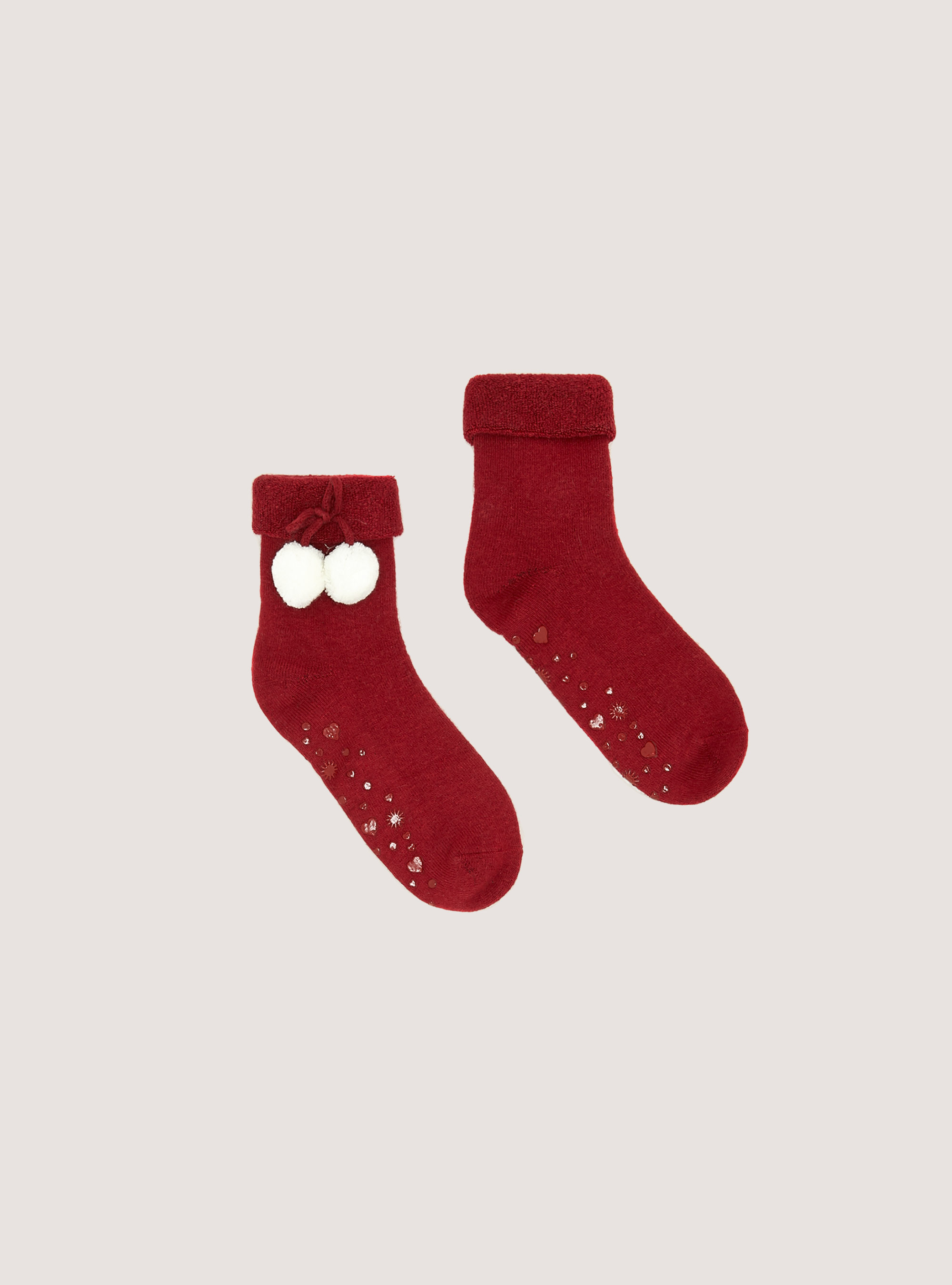 Slip-on socks with pom-poms, RD2 RED MEDIUM