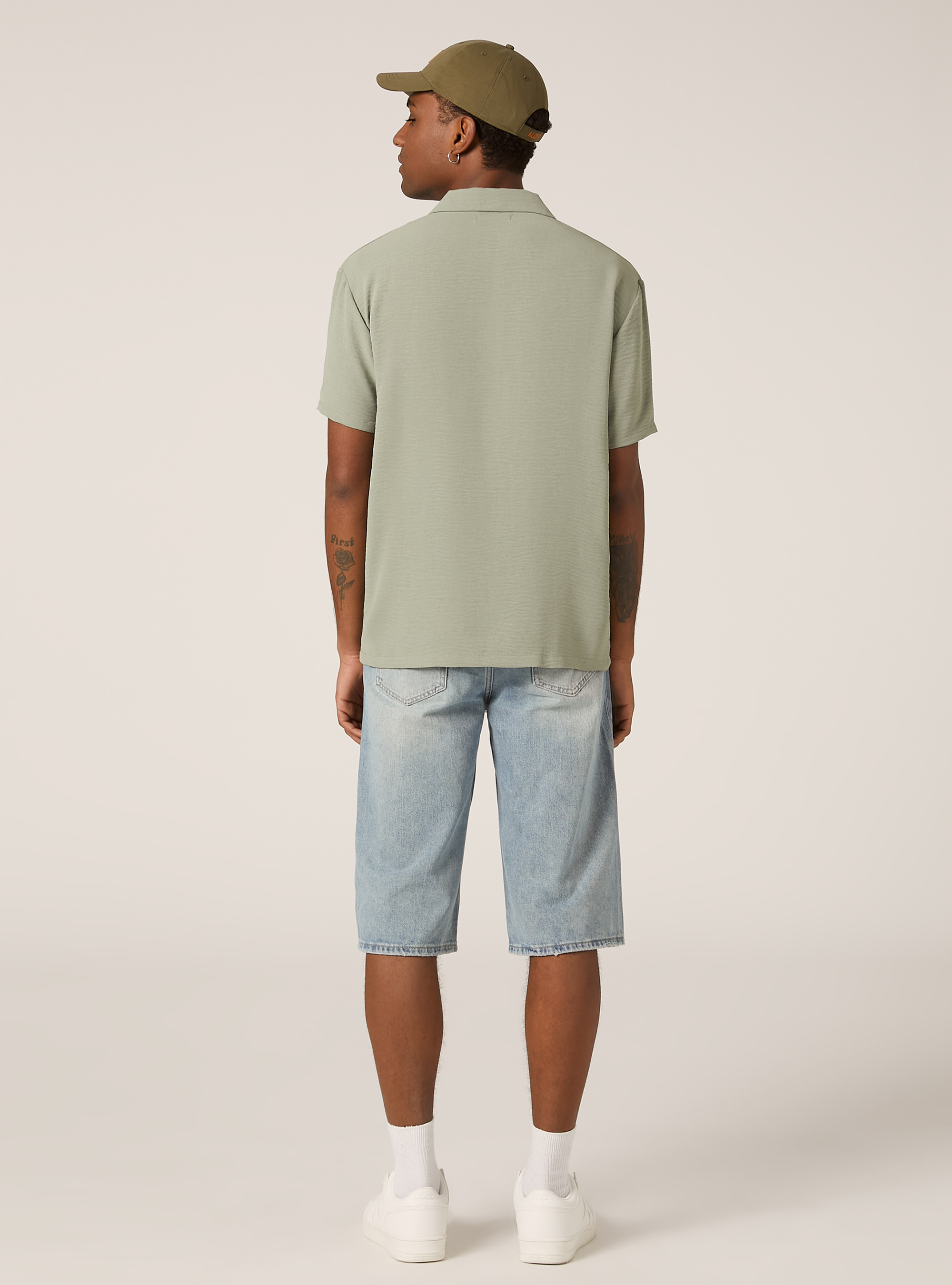 Crepe polo shirt with open collar, SG3 SAGE LIGHT