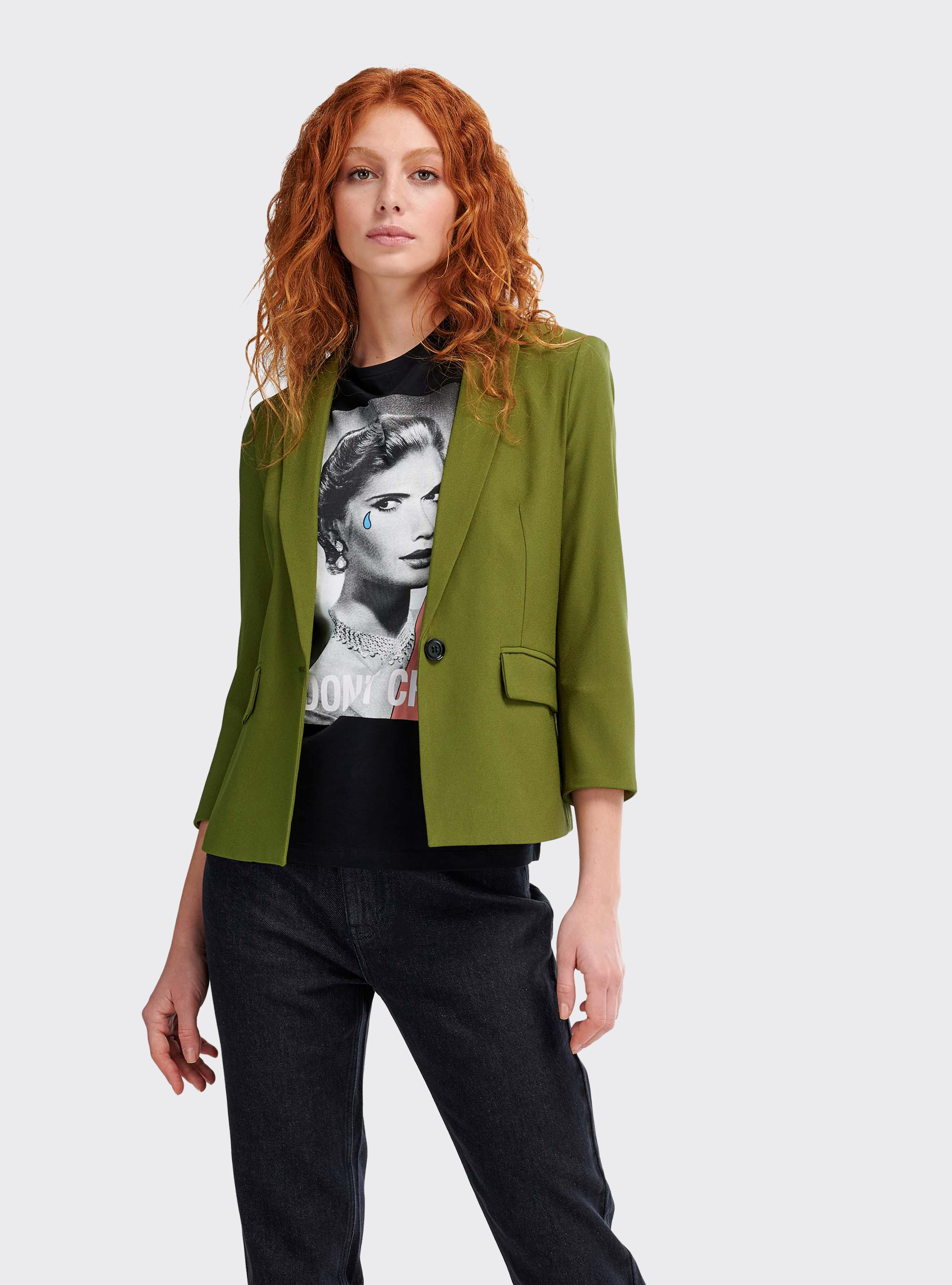 Blazer with a lapel collar, C0616 KAKY