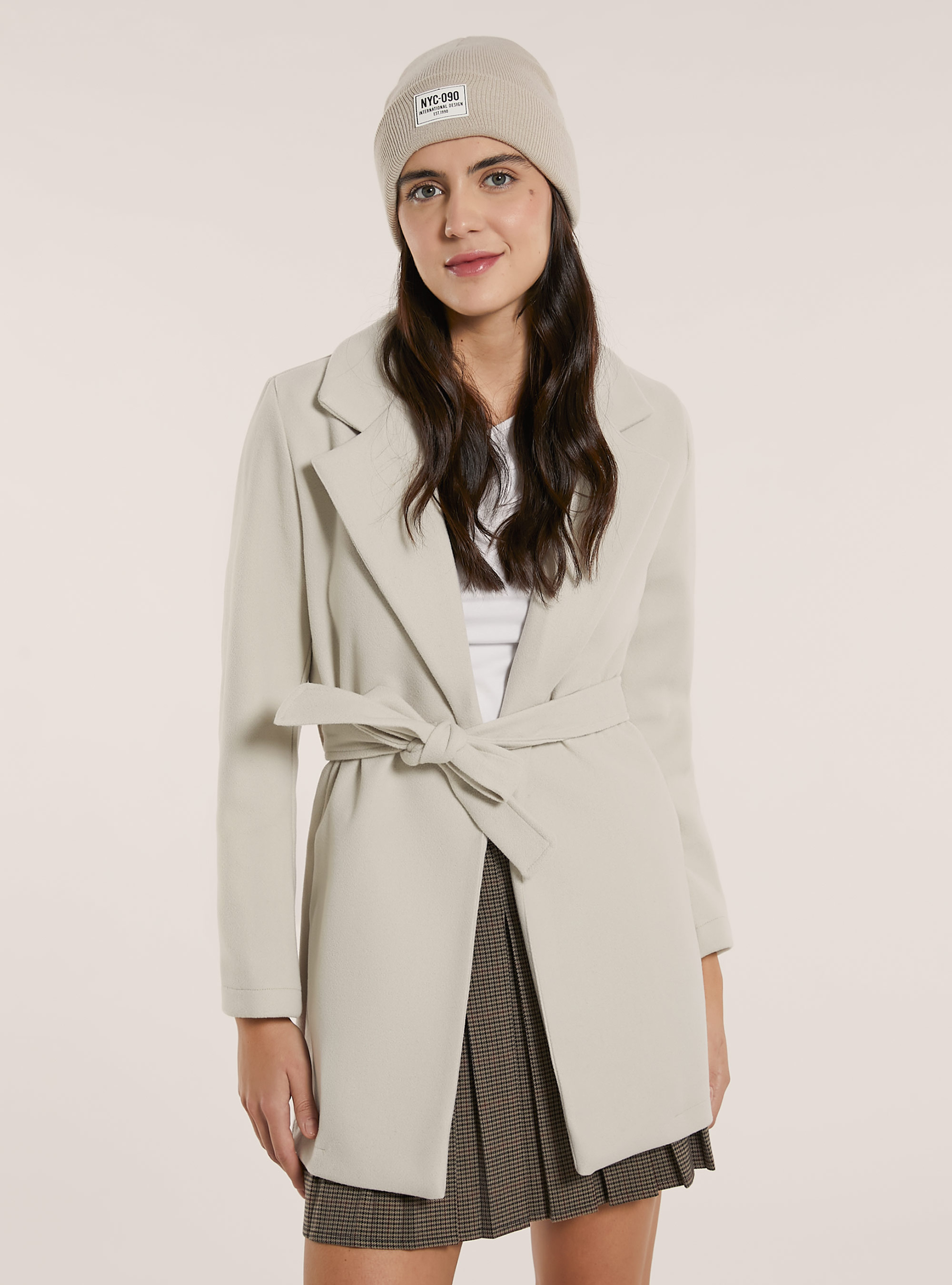 Cappotto in panno con cintura, WH1 OFF WHITE