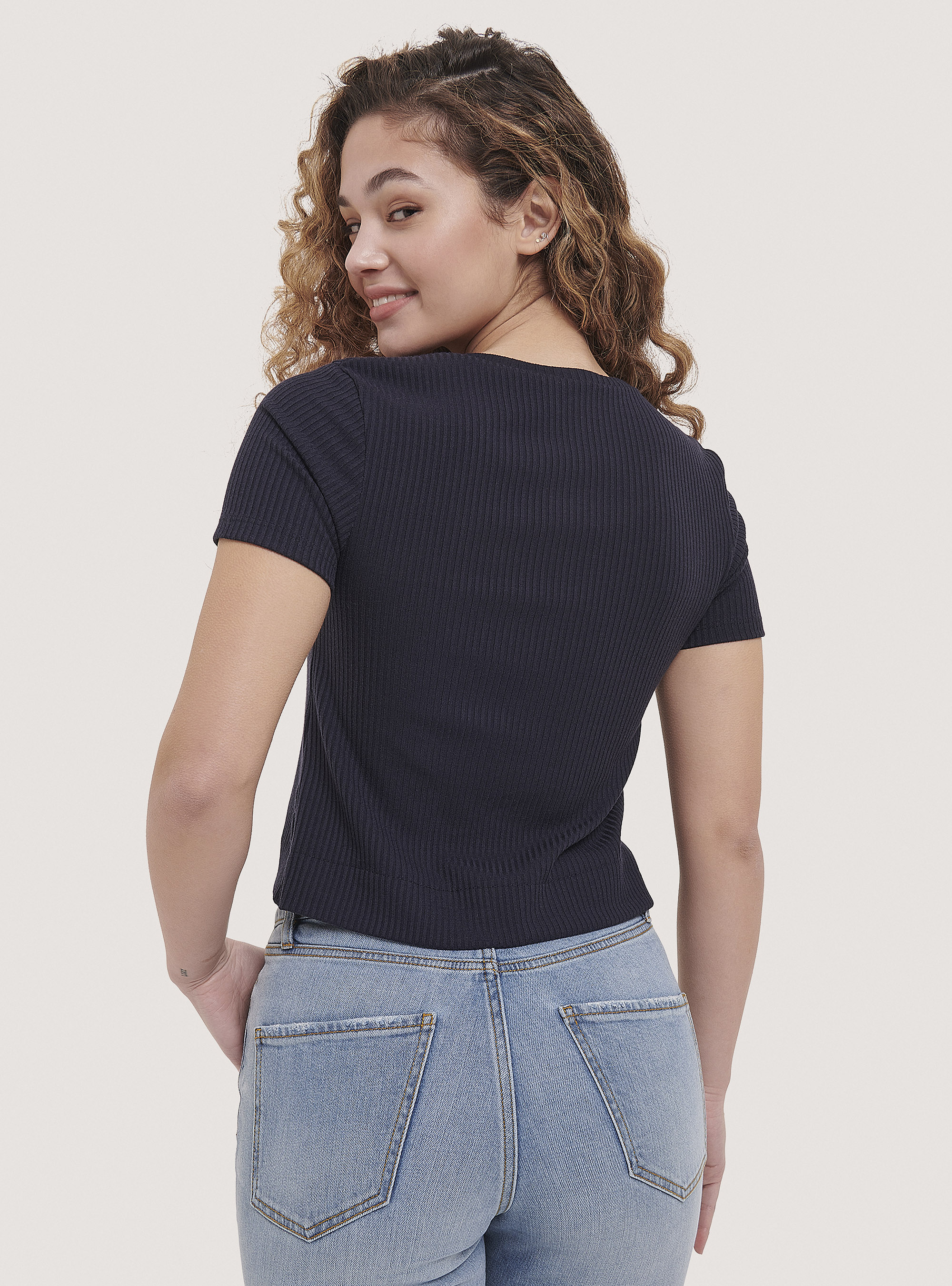 Ribbed cropped t-shirt, C2306 BLU