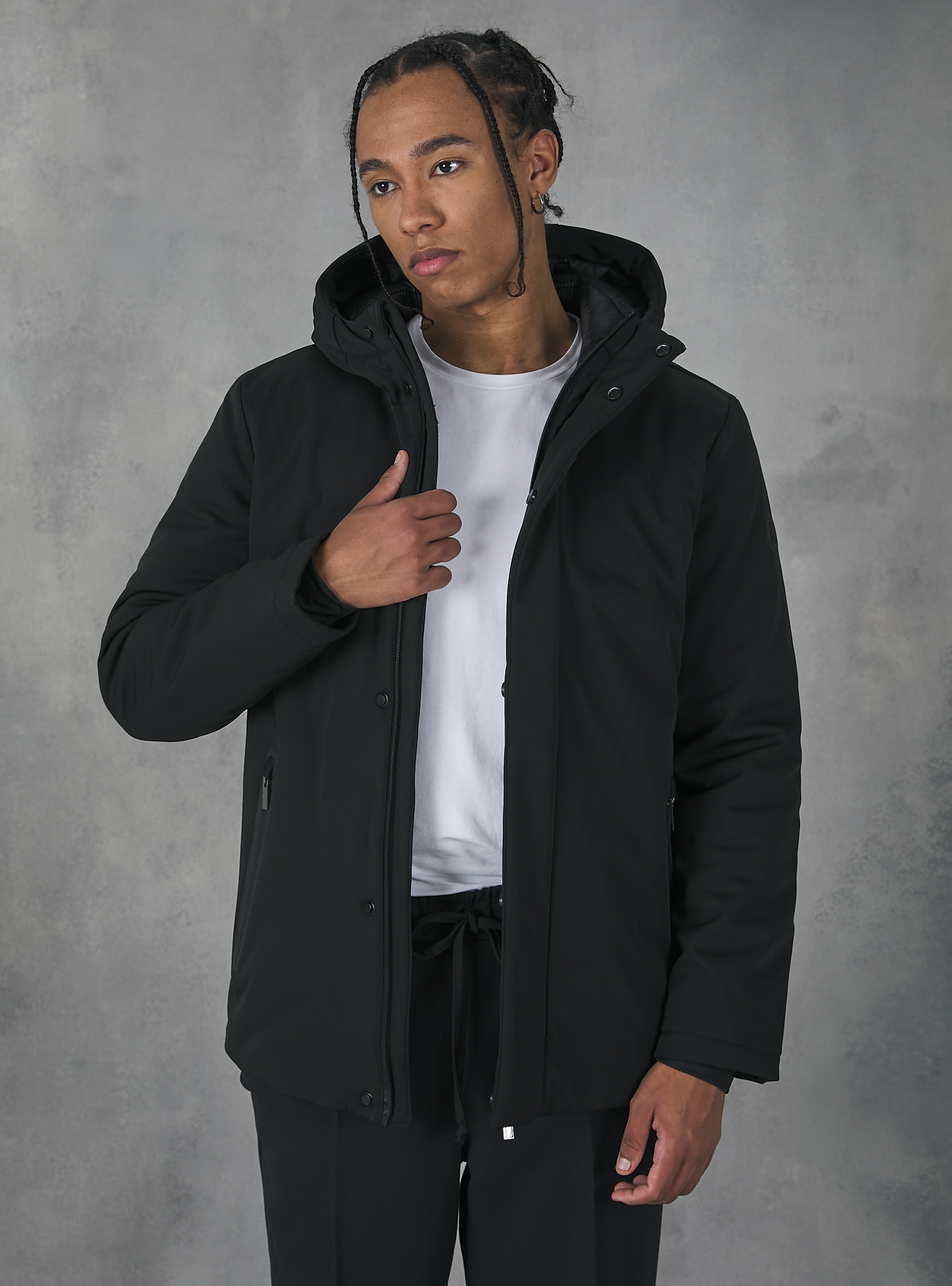 Technical fabric jacket with recycled padding