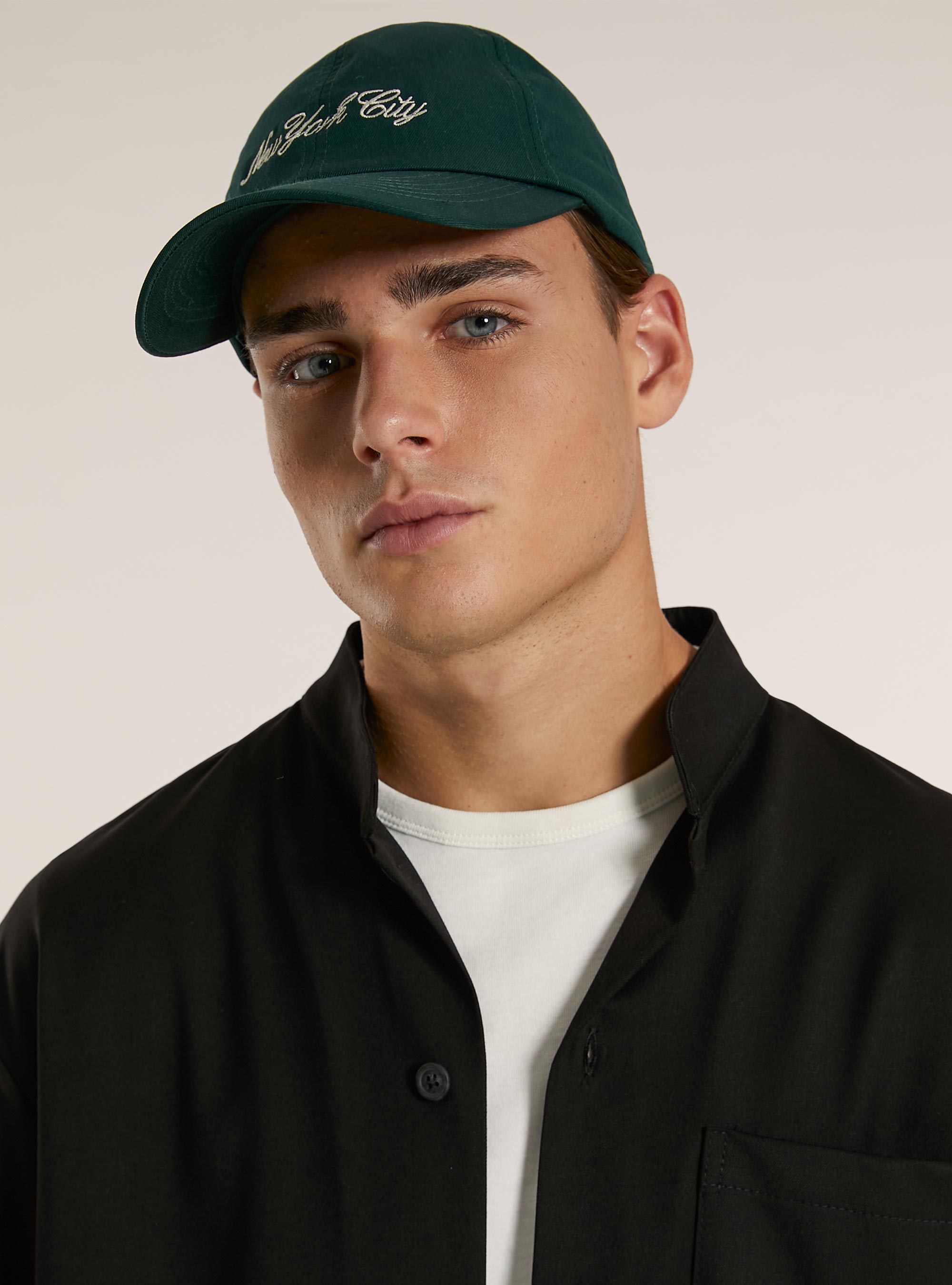 Camicia collo coreano con taschin in misto viscosa, BK1 BLACK