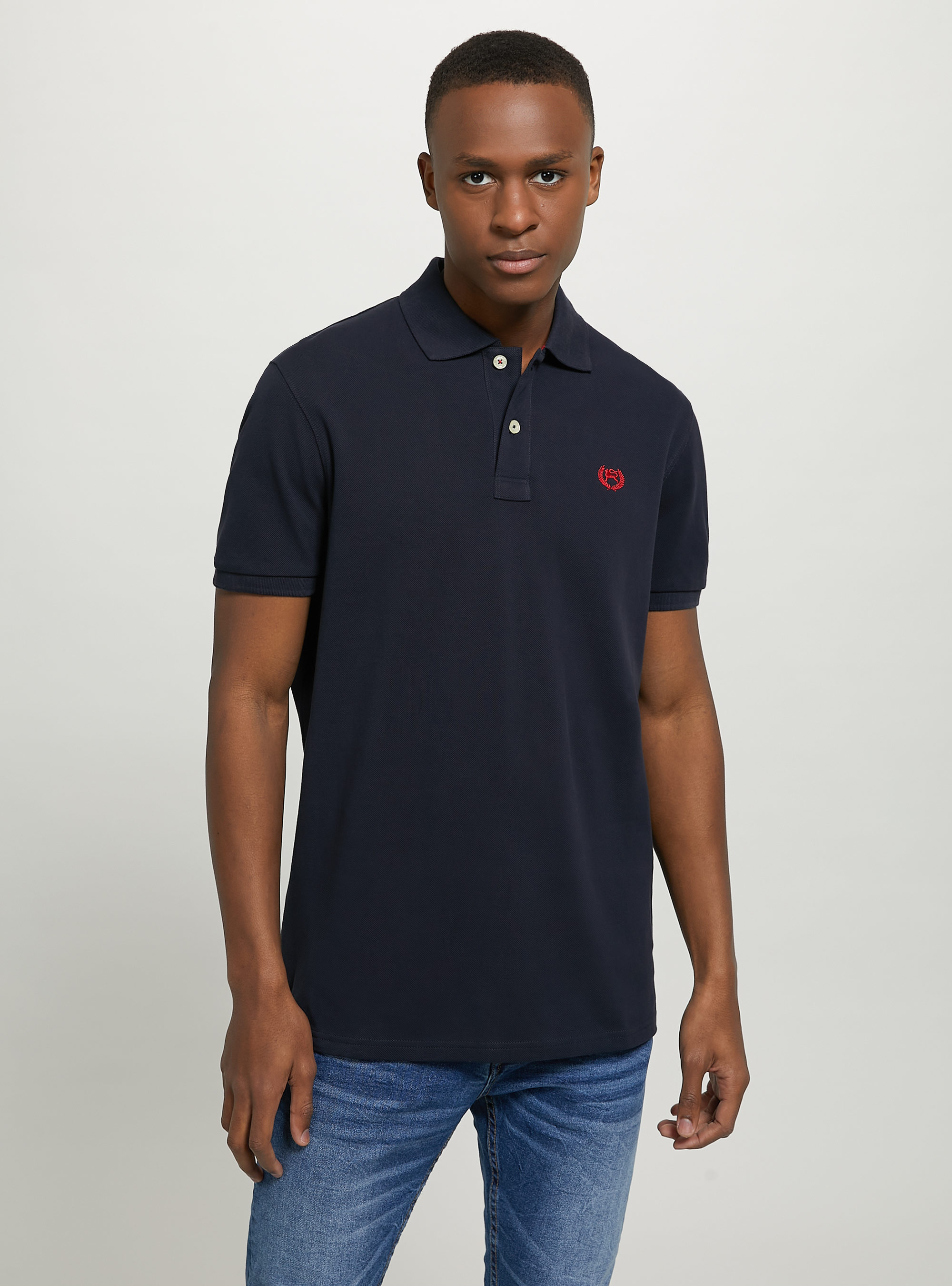 Cotton piqué polo shirt with embroidery, NA1 NAVY DARK
