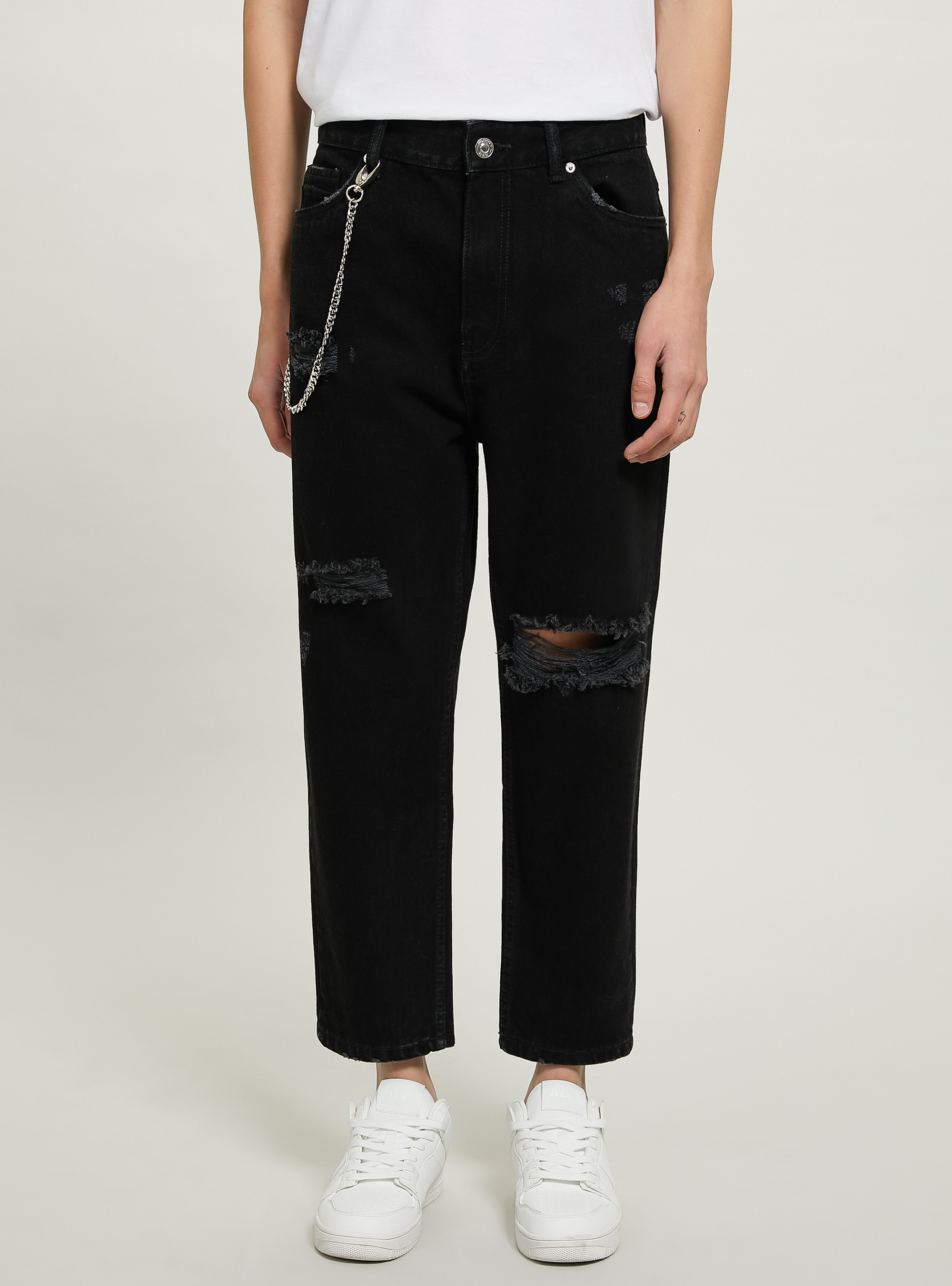 Relaxed fit jeans with chain, BK1 BLACK