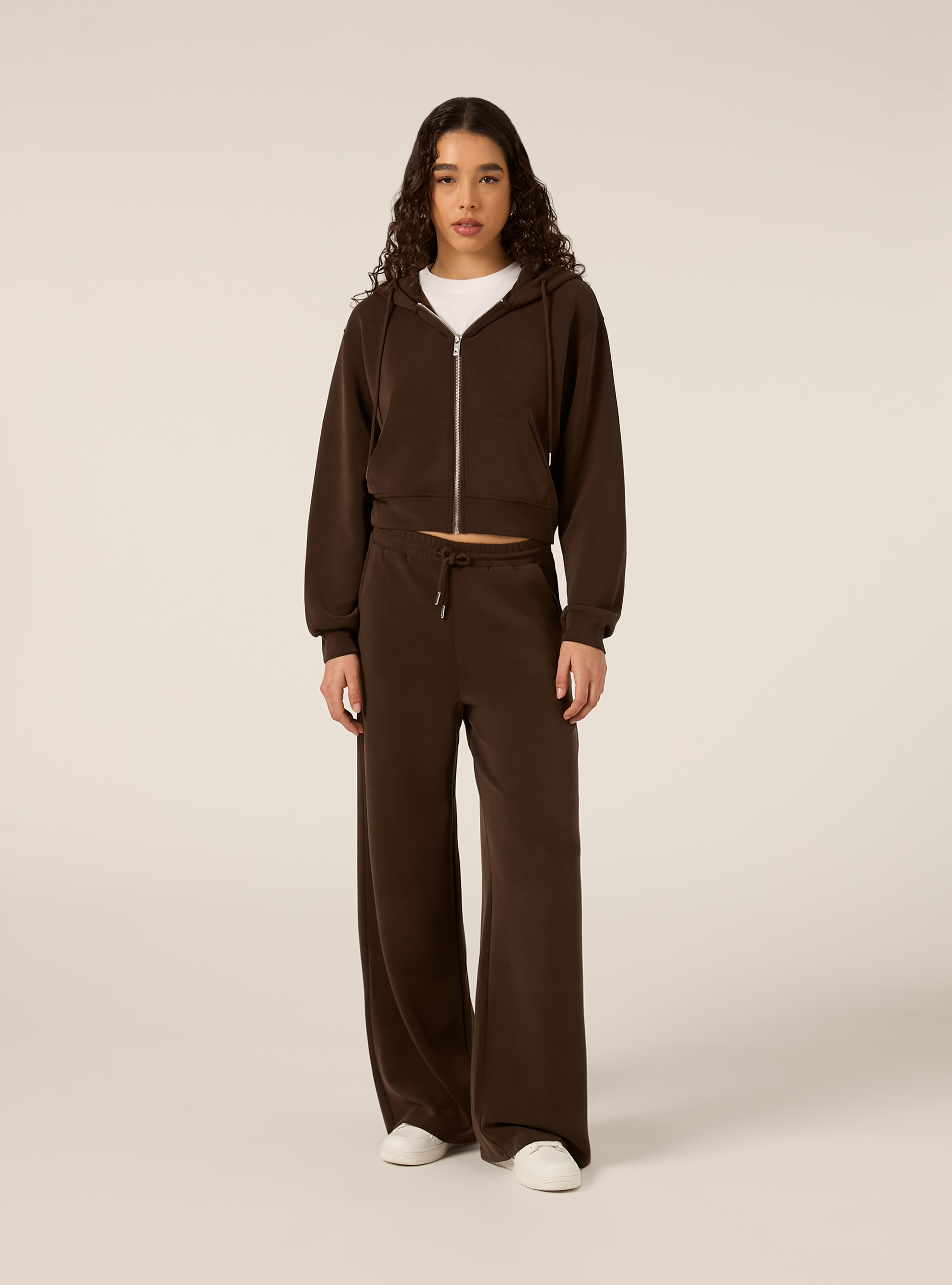 Felpa con zip cropped soft touch, BR2 BROWN MEDIUM