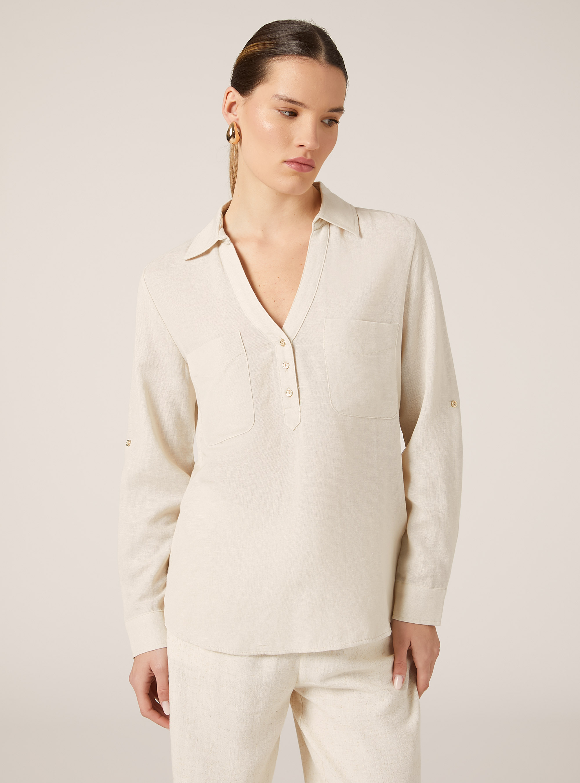 Linen blend blouse, CR2 CREAM MEDIUM