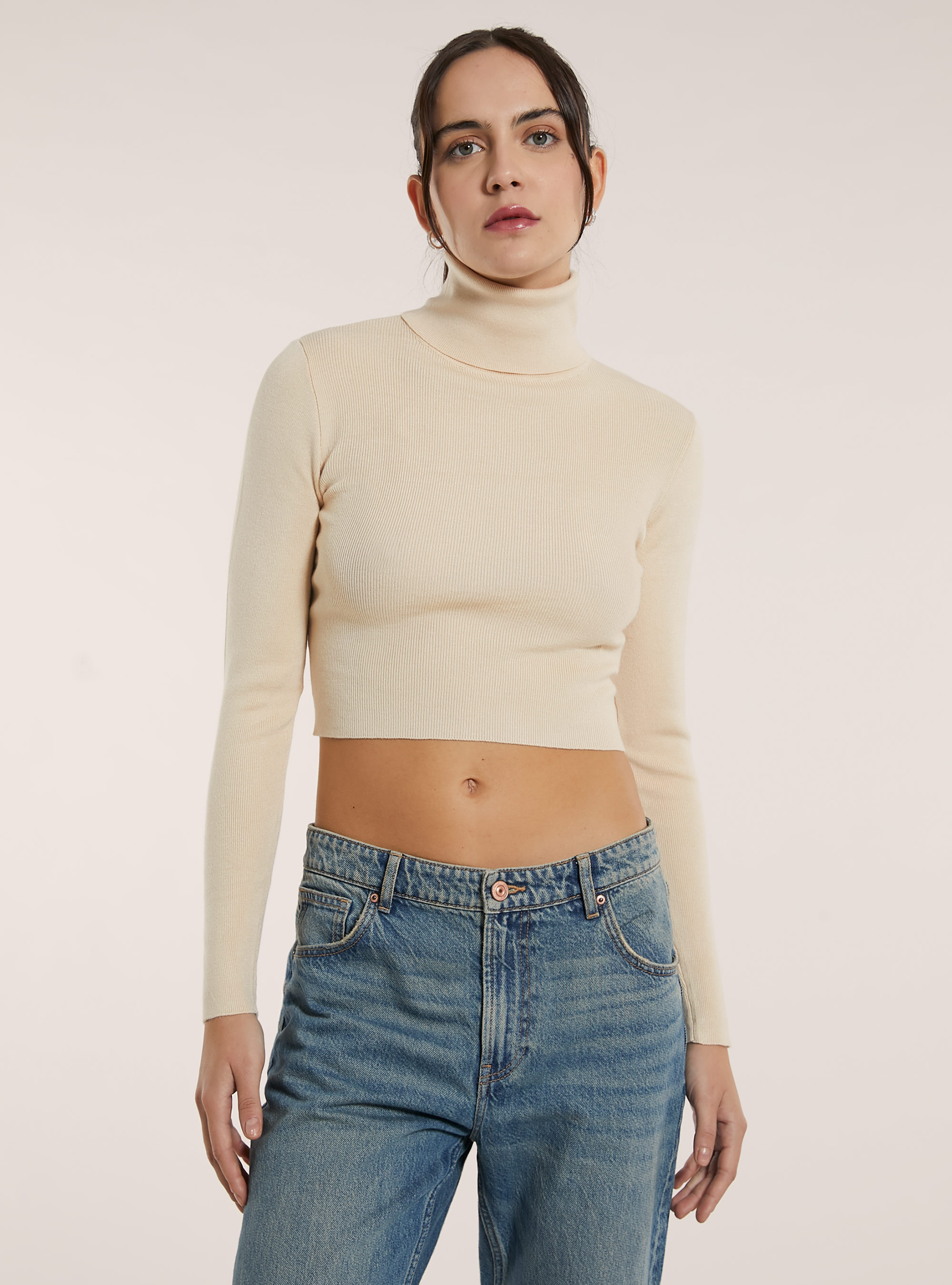 Cropped high-neck pullover, CR2 CREAM MEDIUM