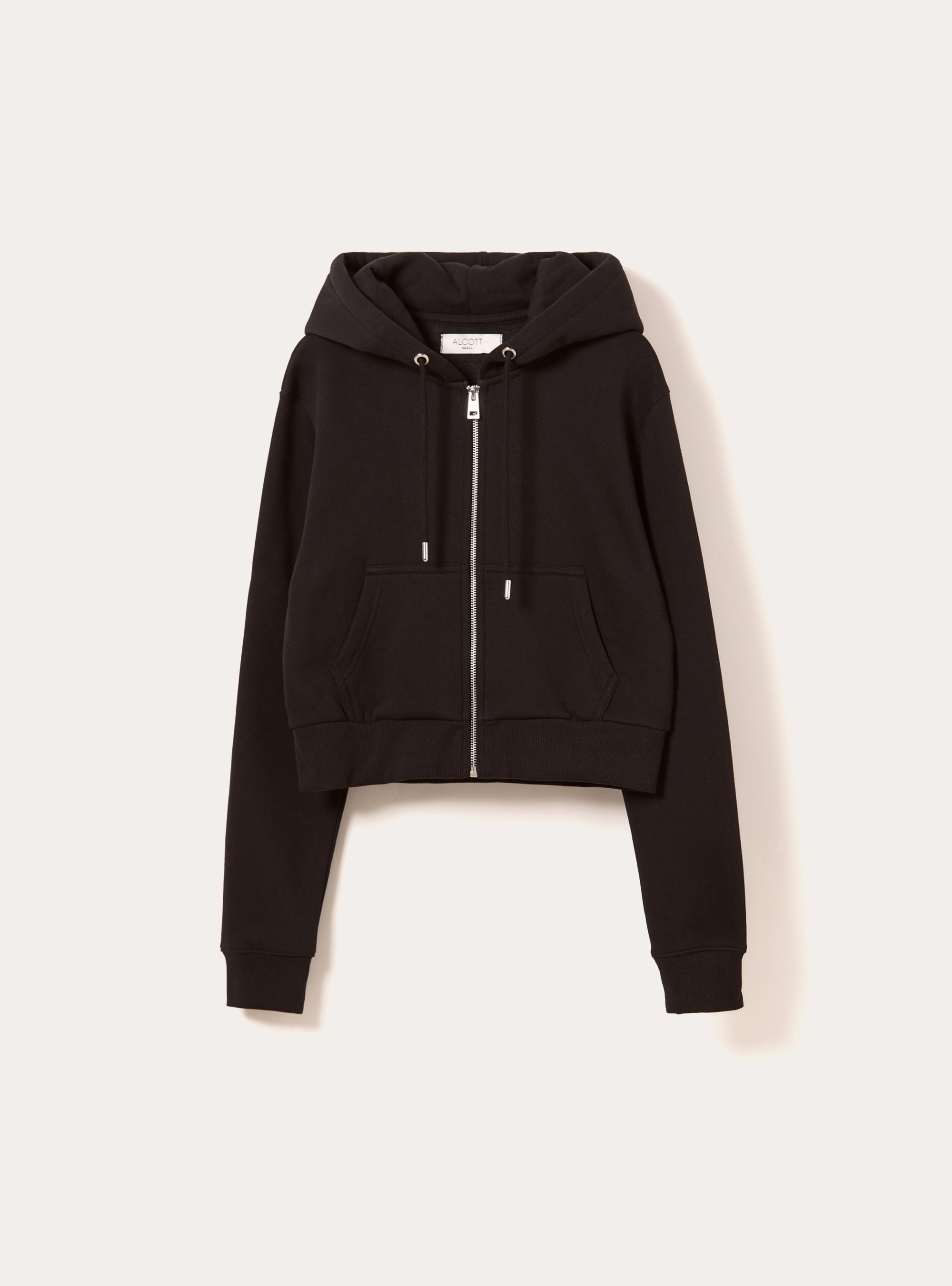 Sweat à capuche zippé court, BK1 BLACK