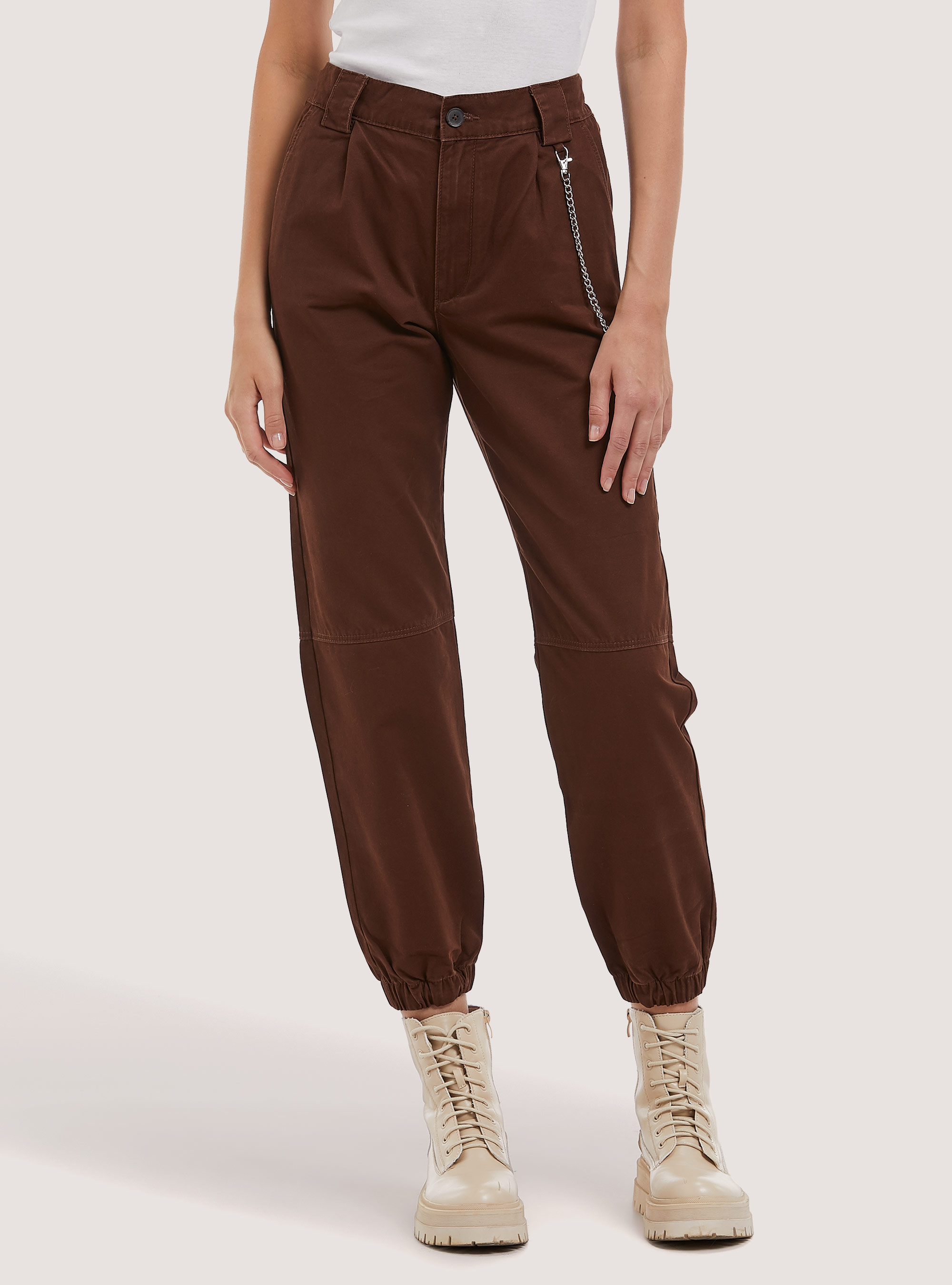 Jogger trousers with chain, C5628 TOBACCO