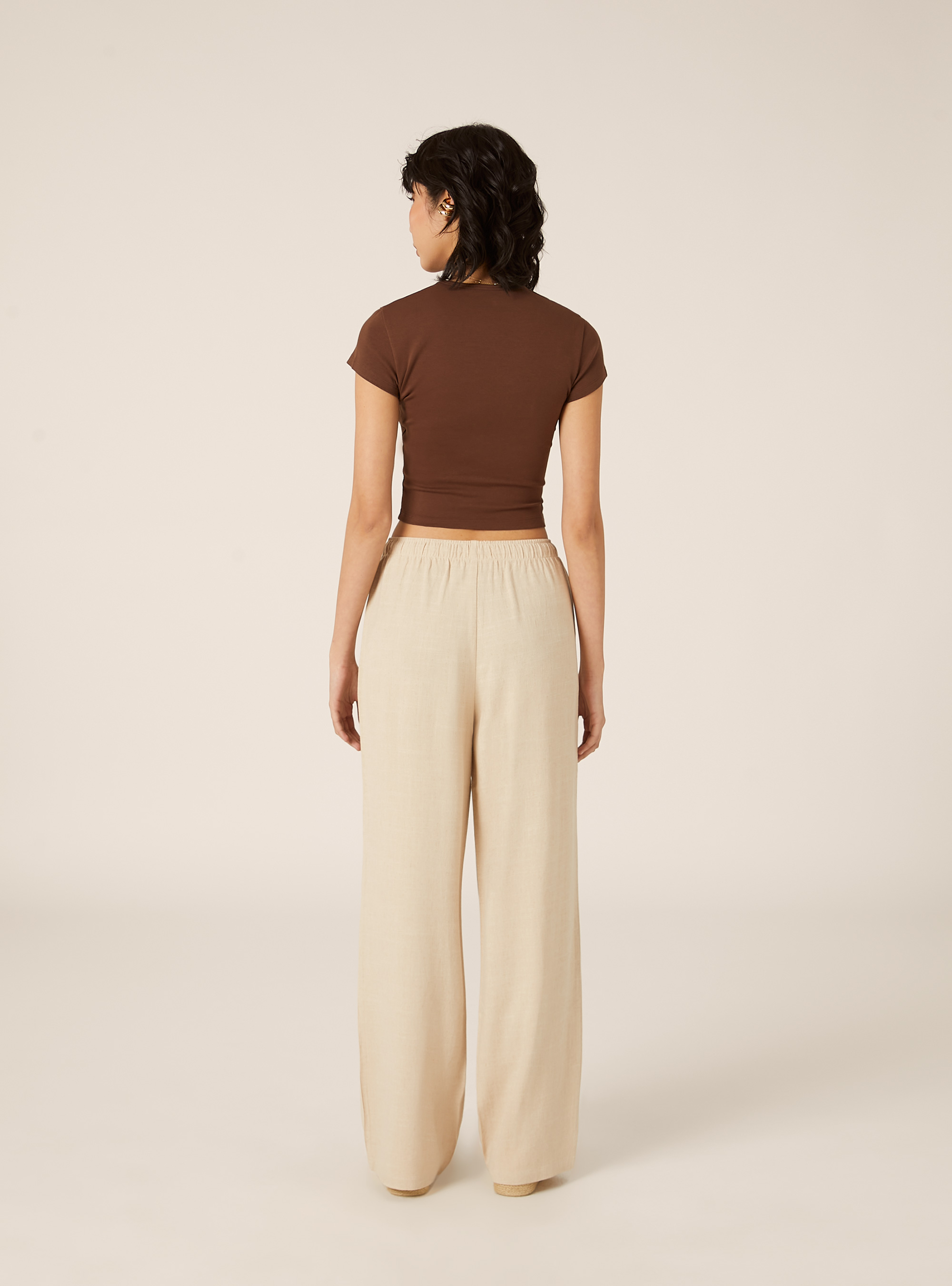 Pantaloni wide leg in misto lino, MBG2 BEIGE MEL MED