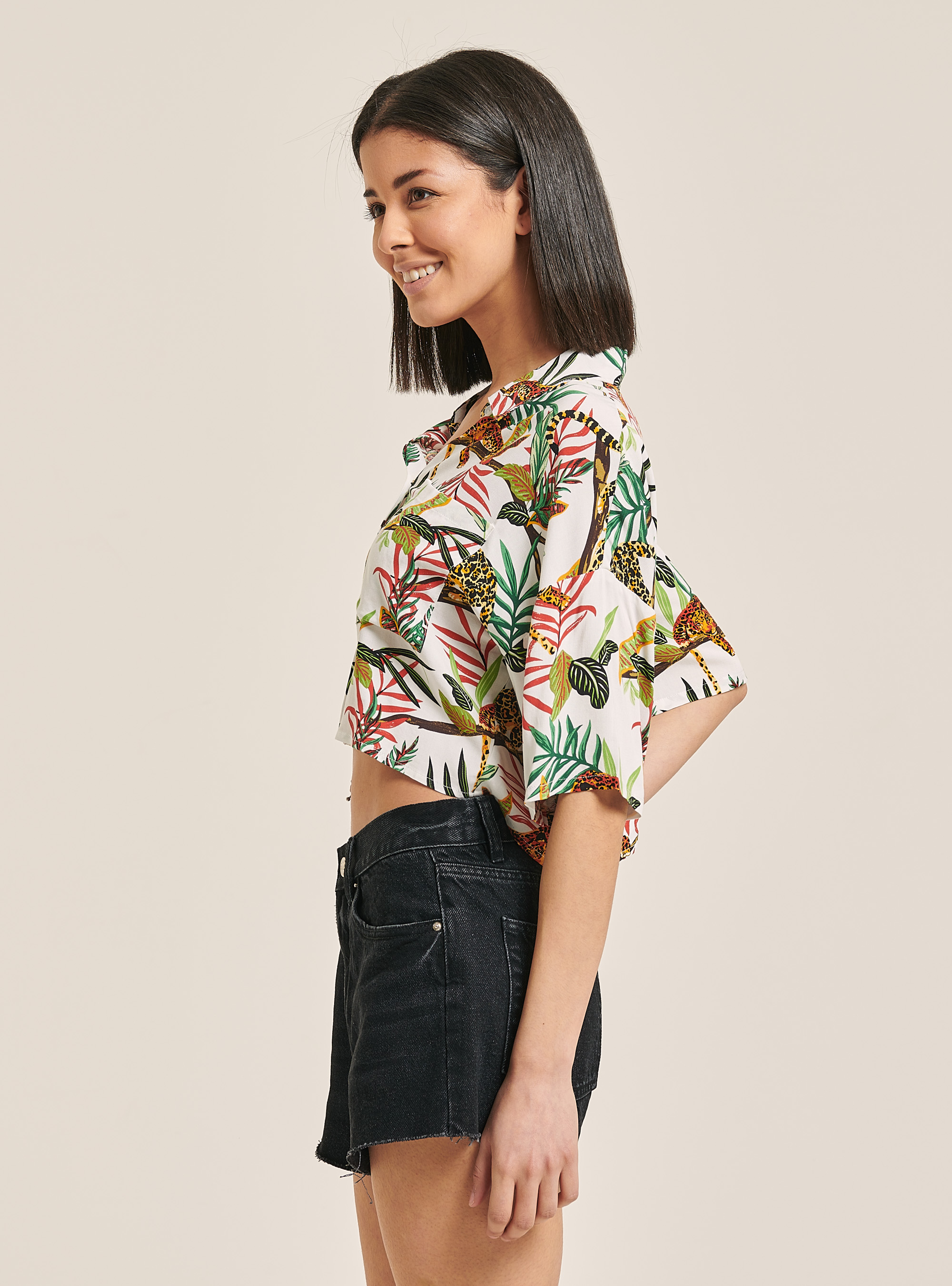 Hawaiian print cropped shirt, TROPICAL