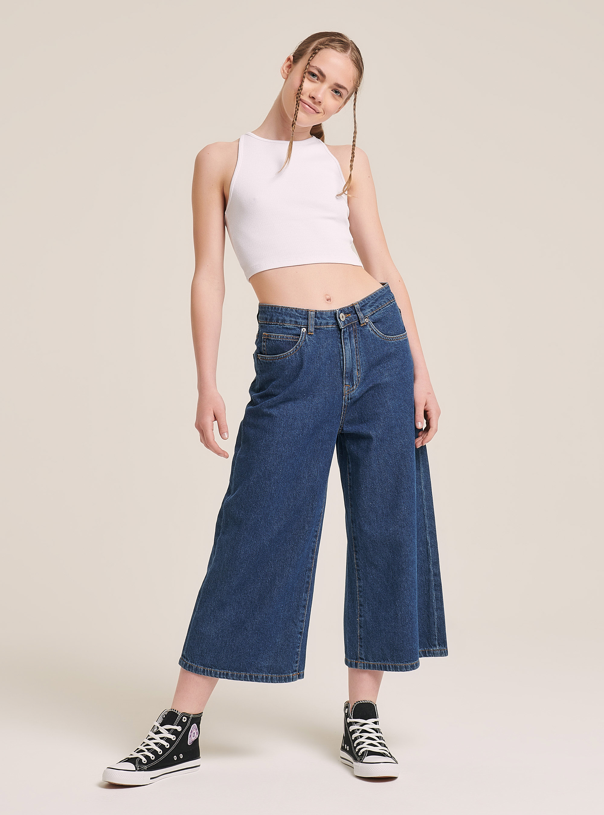 Elastic ribbed crop top in cotton, WHITE