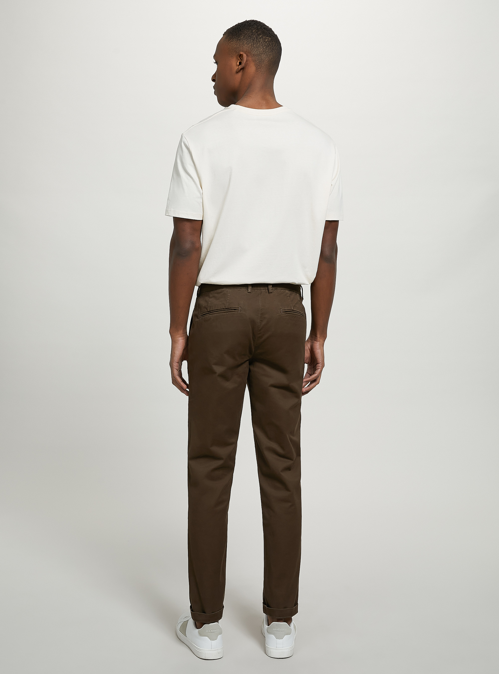 Pantalones chinos de sarga de algodón elástico, BR2 BROWN MEDIUM