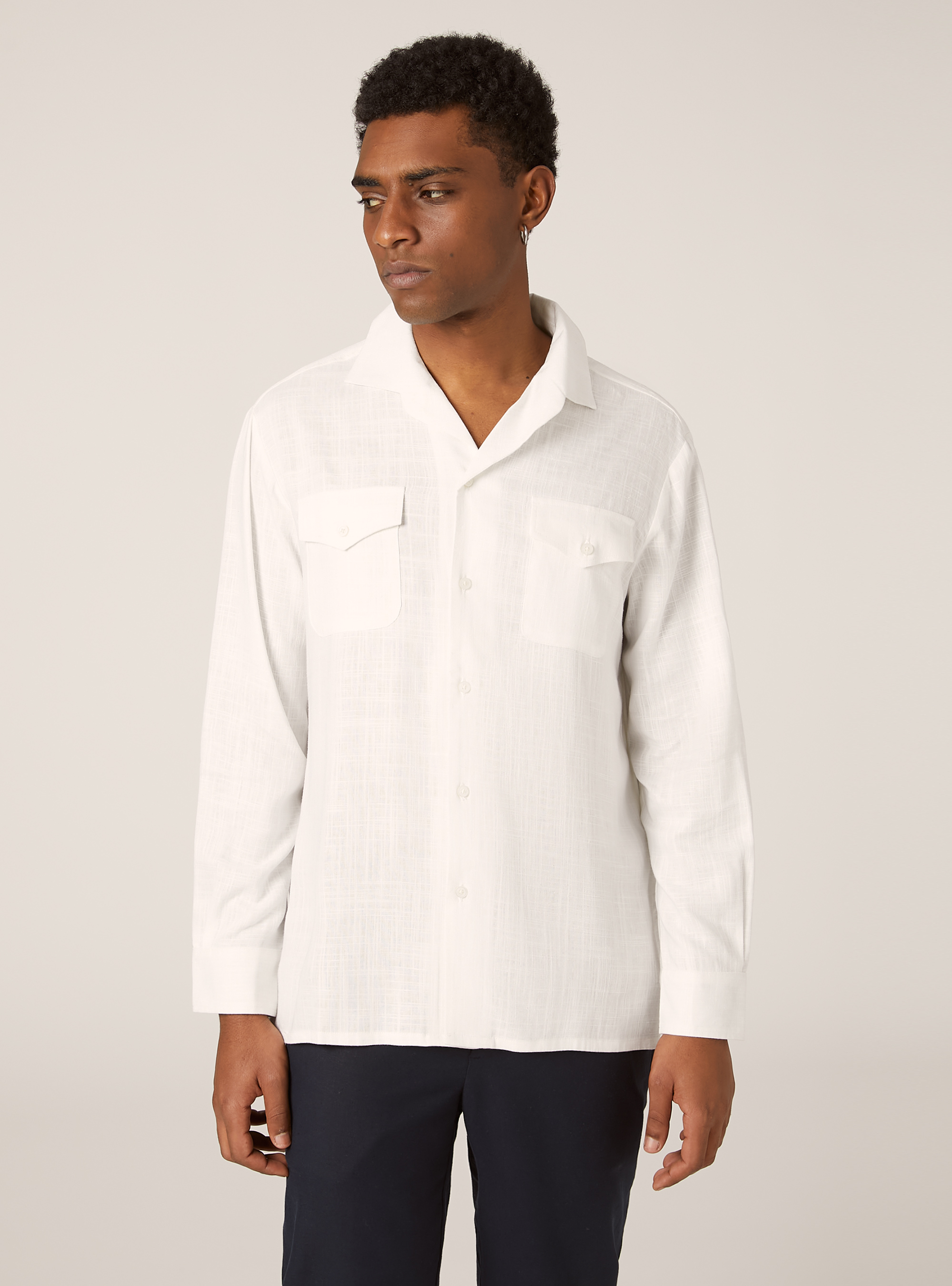Linen-blend shirt with pockets, WH2 WHITE
