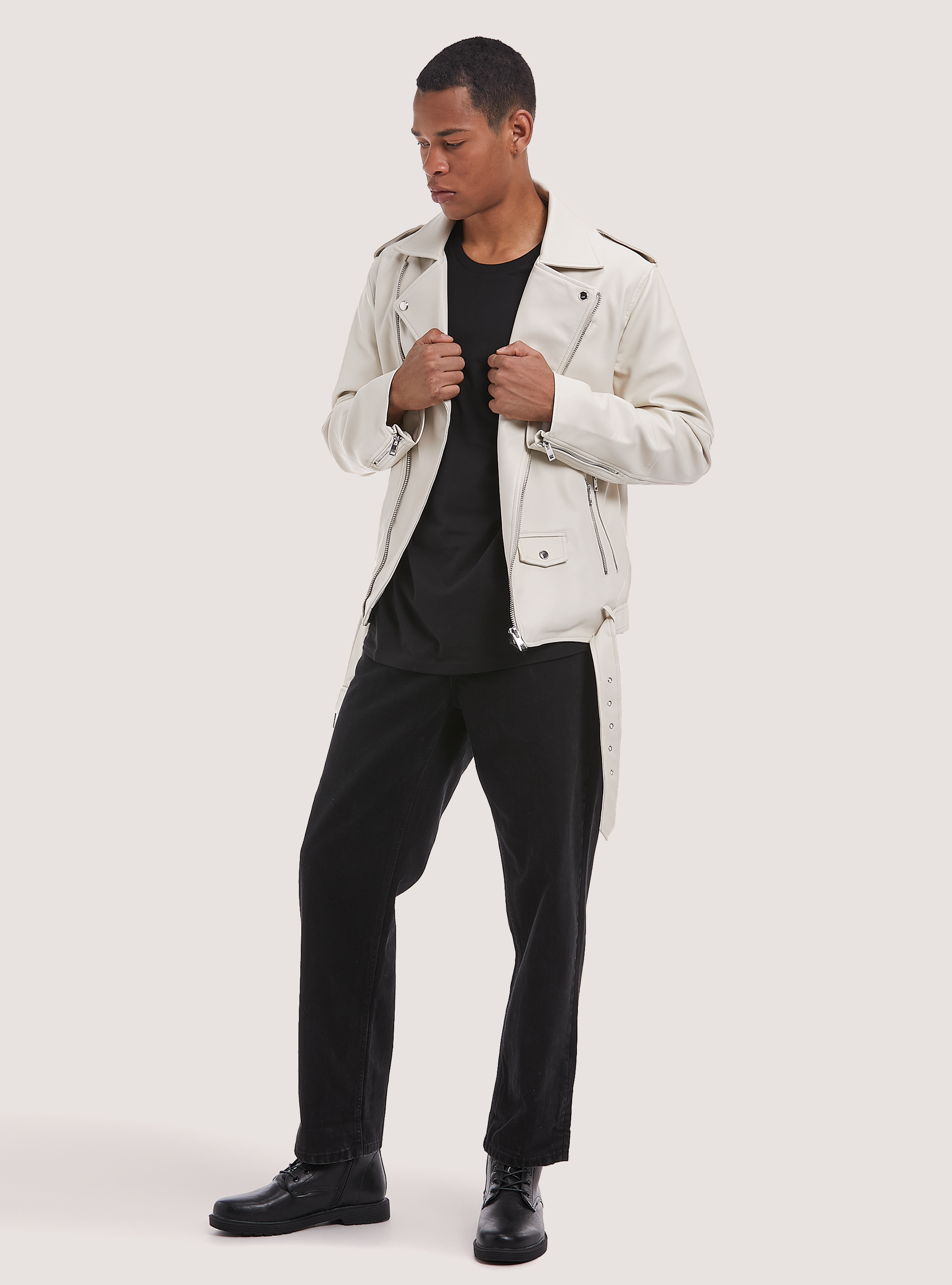 Faux leather studded jacket, WH2 WHITE