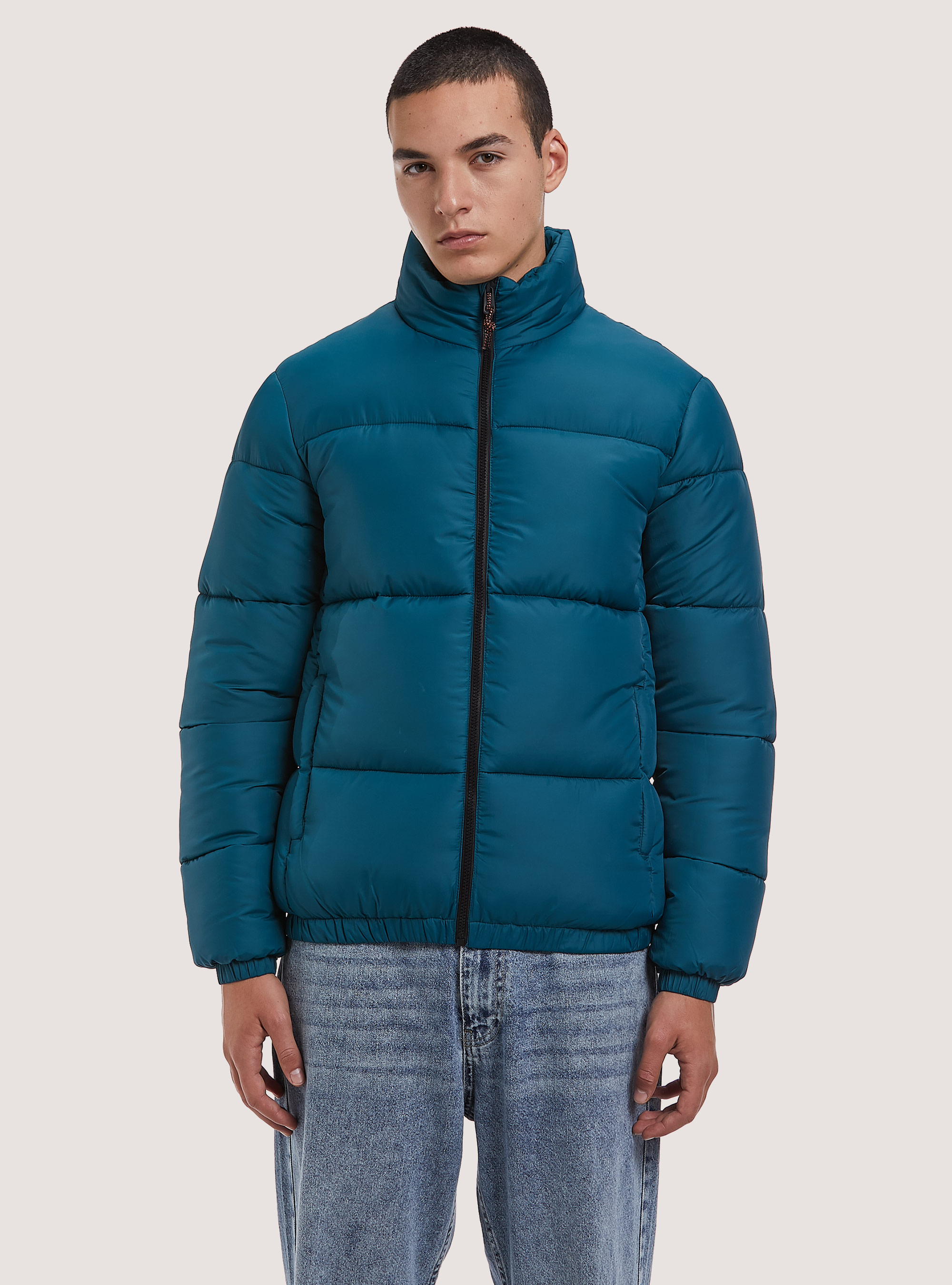 Giubbotto puffy in tinta unita, OB3 BLUE OIL LIGHT