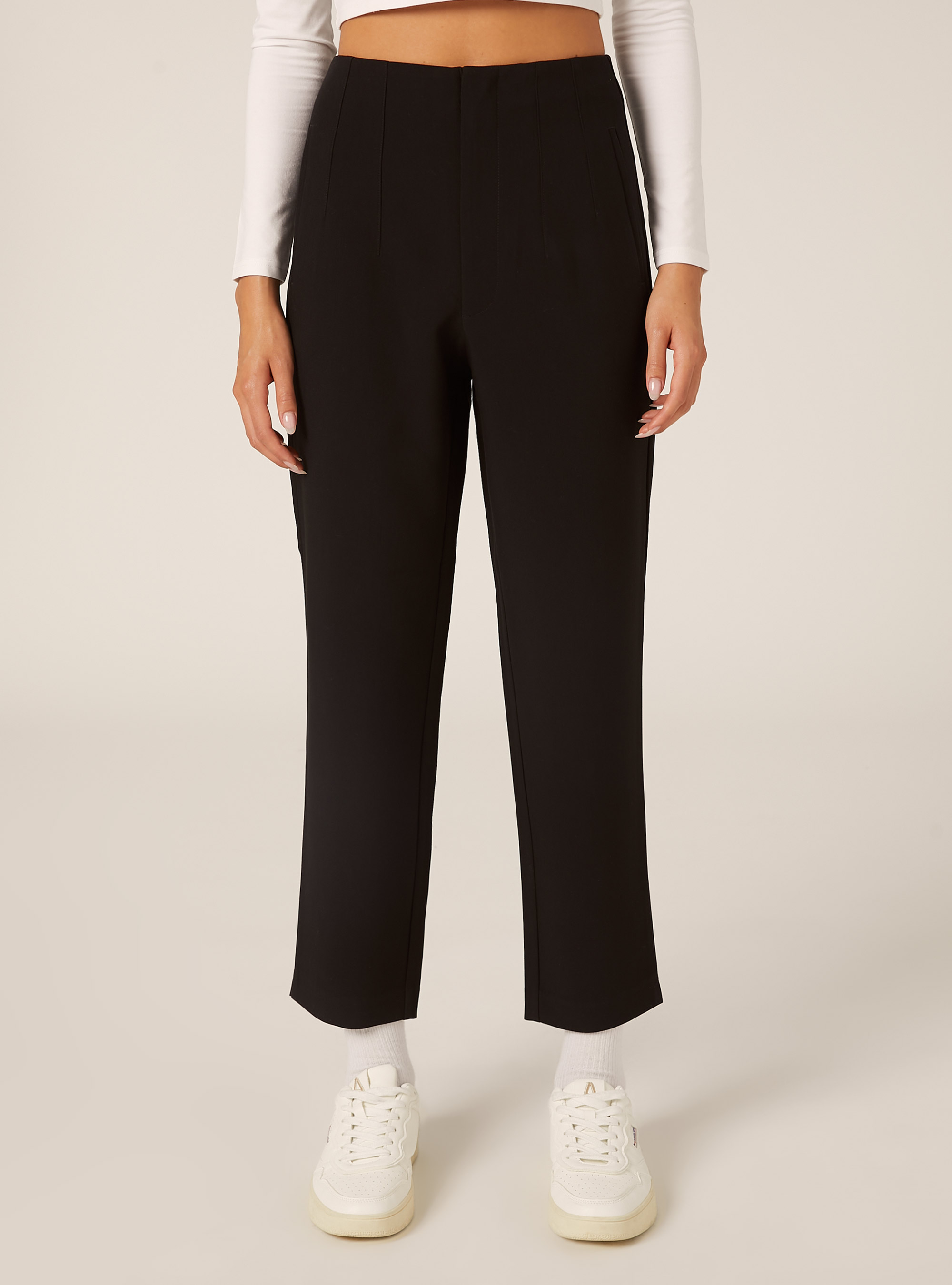 Plain trousers with pleats, BK1 BLACK