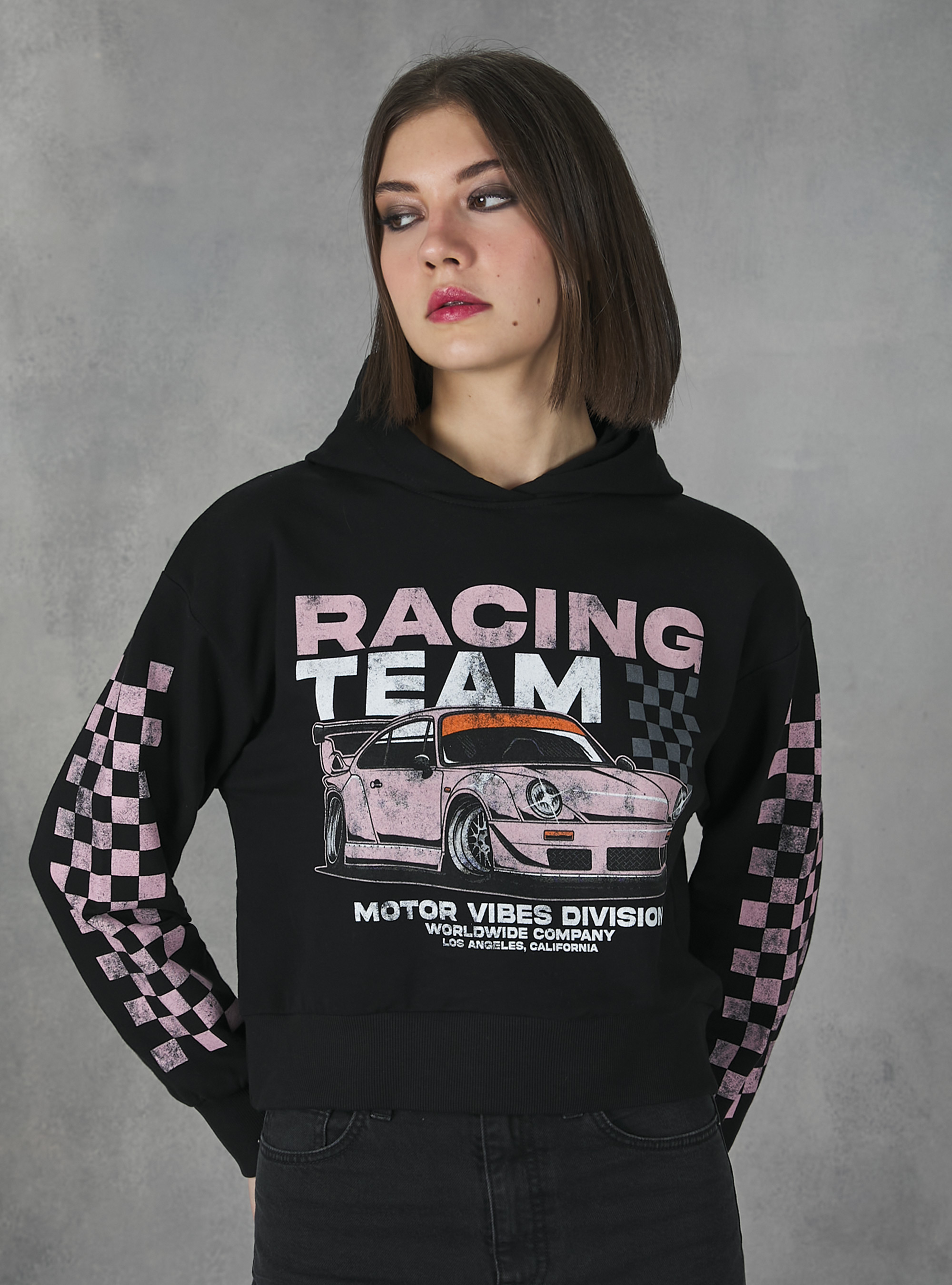 Hoodie with racing print, BK1 BLACK