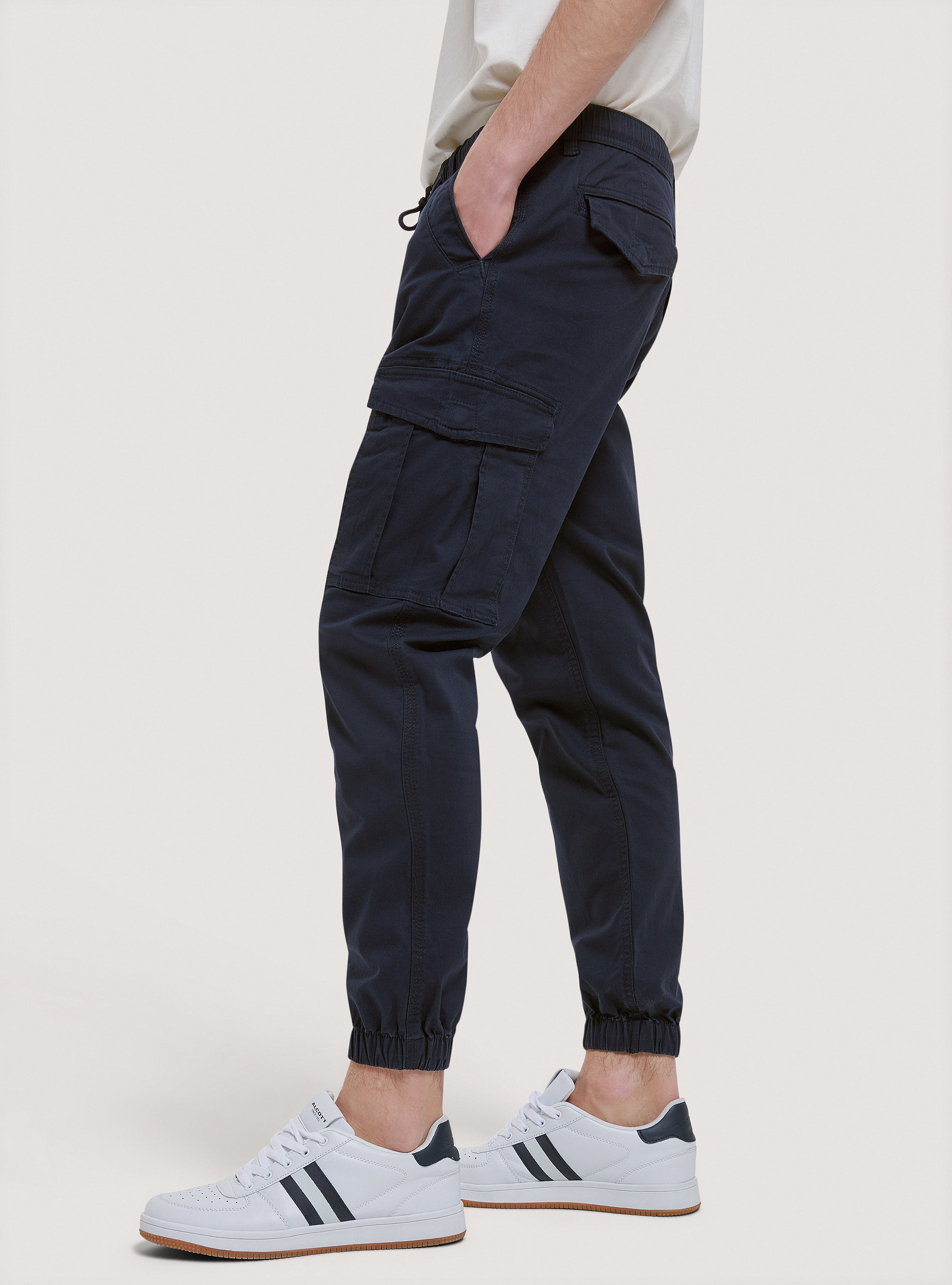 Stretch twill cargo trousers, BLUE NAVY