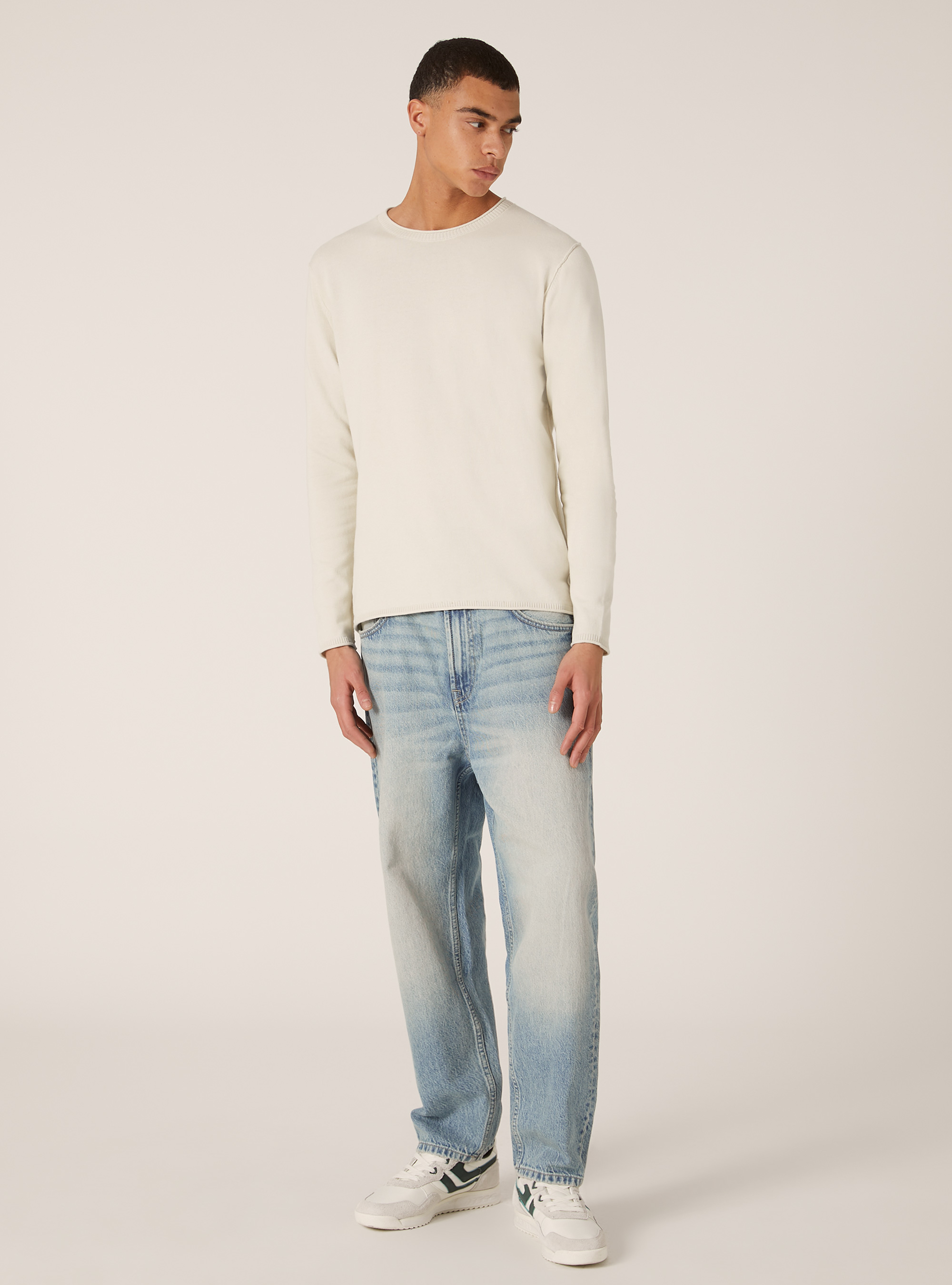 Pull en coton à col rond, WH2 WHITE