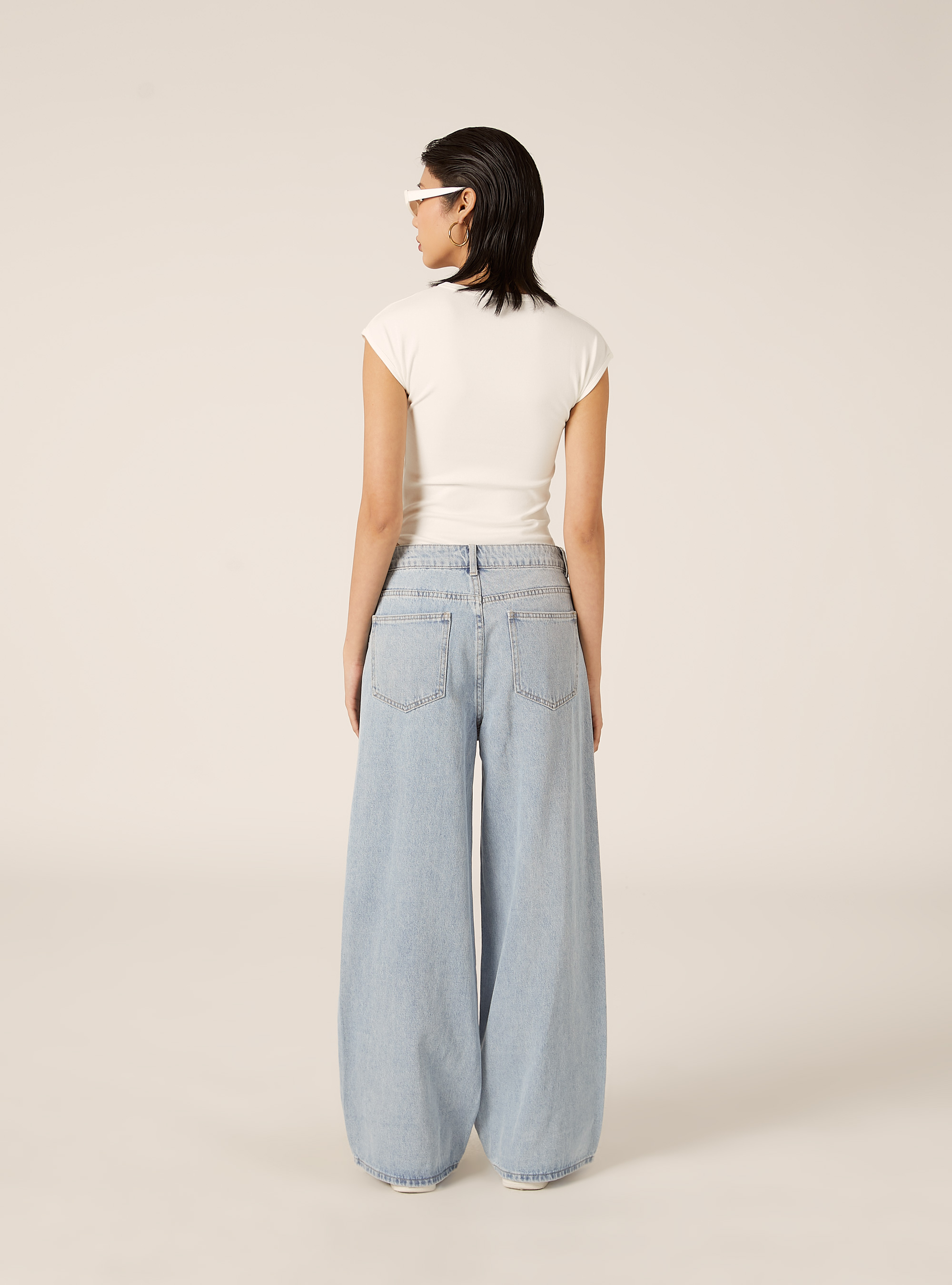 Jeans straight fiori perline effetto bucato, D006 AZURE