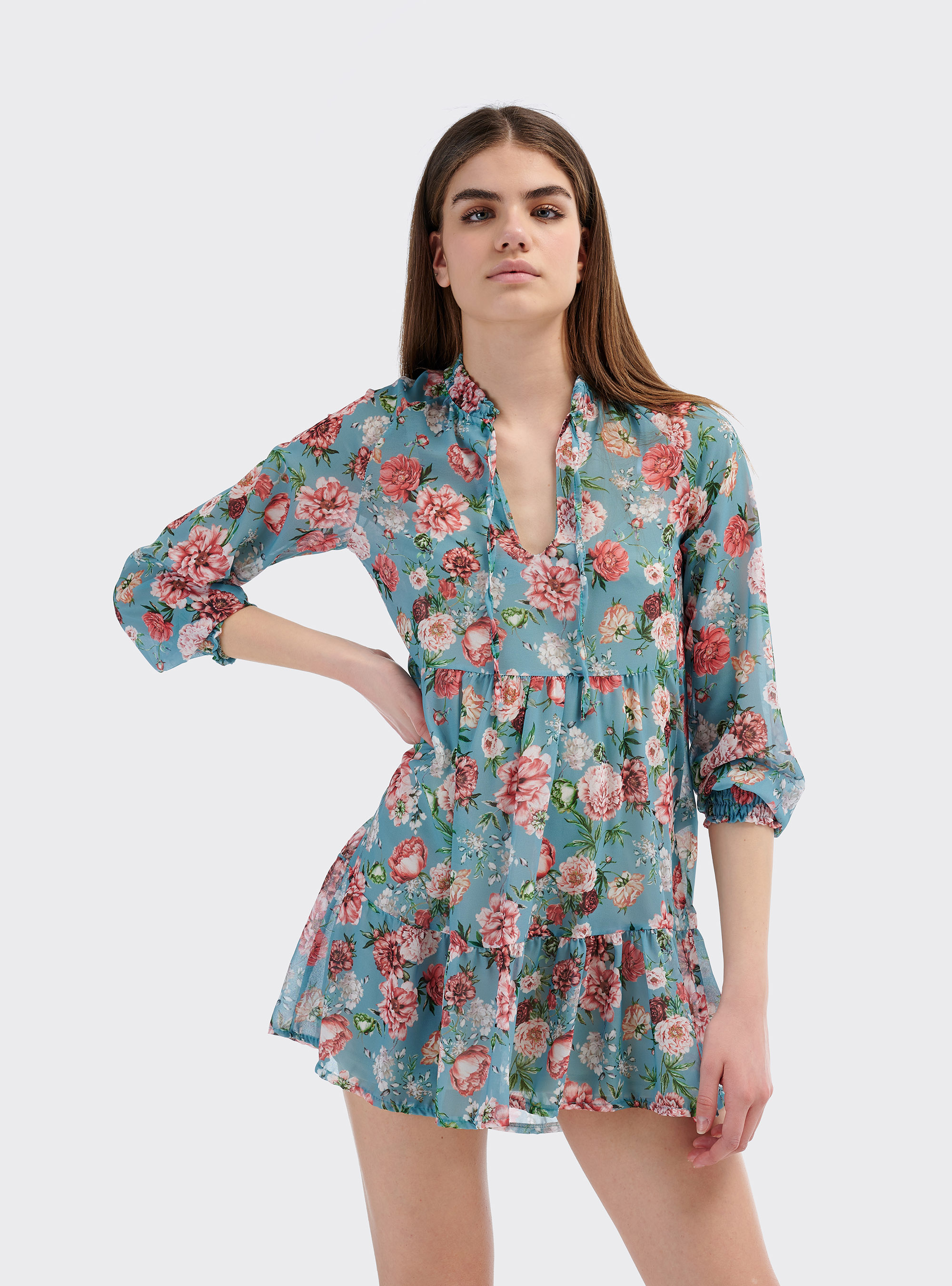 Robe babydoll &agrave; imprim&eacute; floral color&eacute;, C663 GREEN