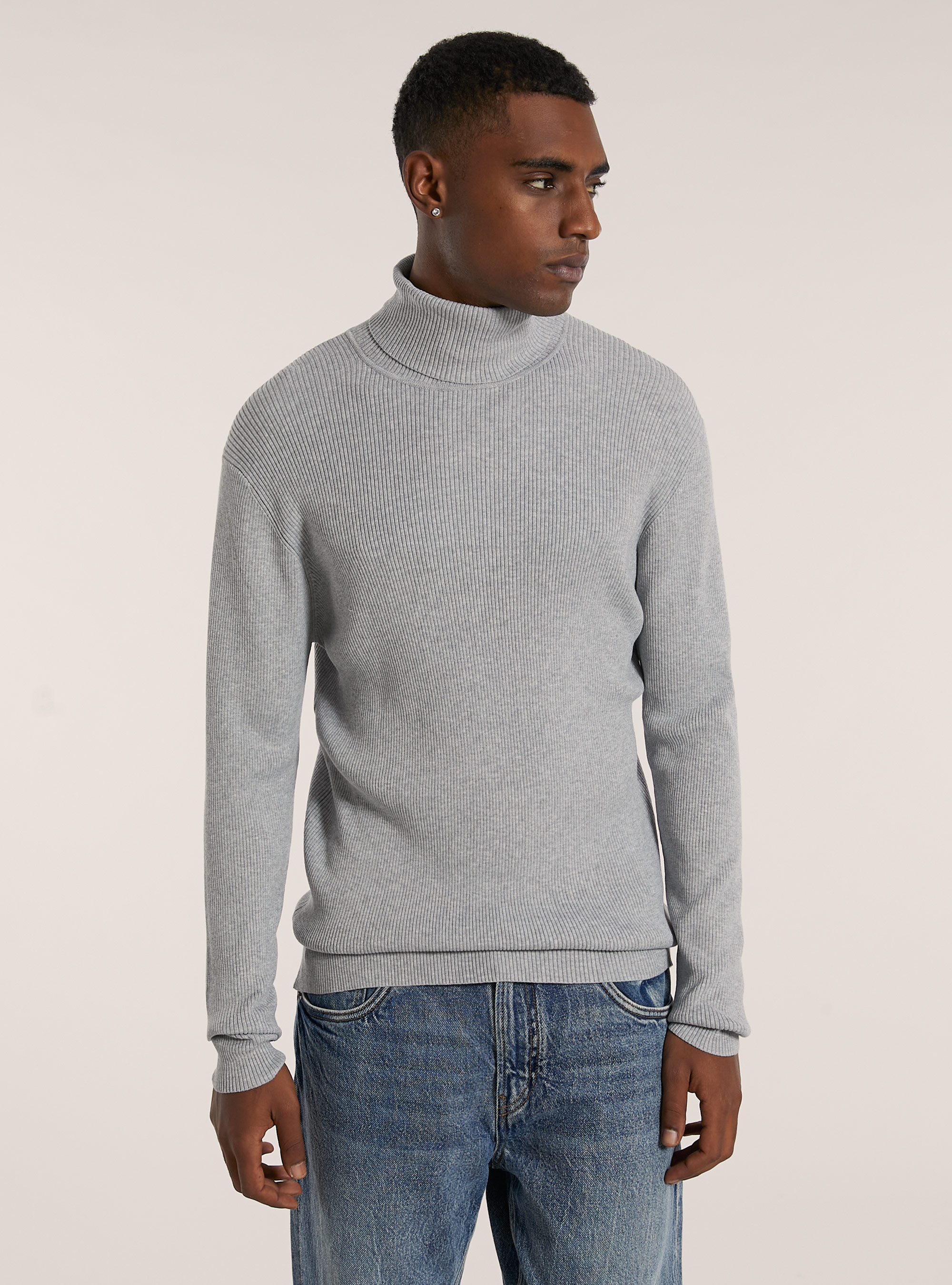 Pullover a collo alto a coste, MGY2 GREY MEL MEDIUM