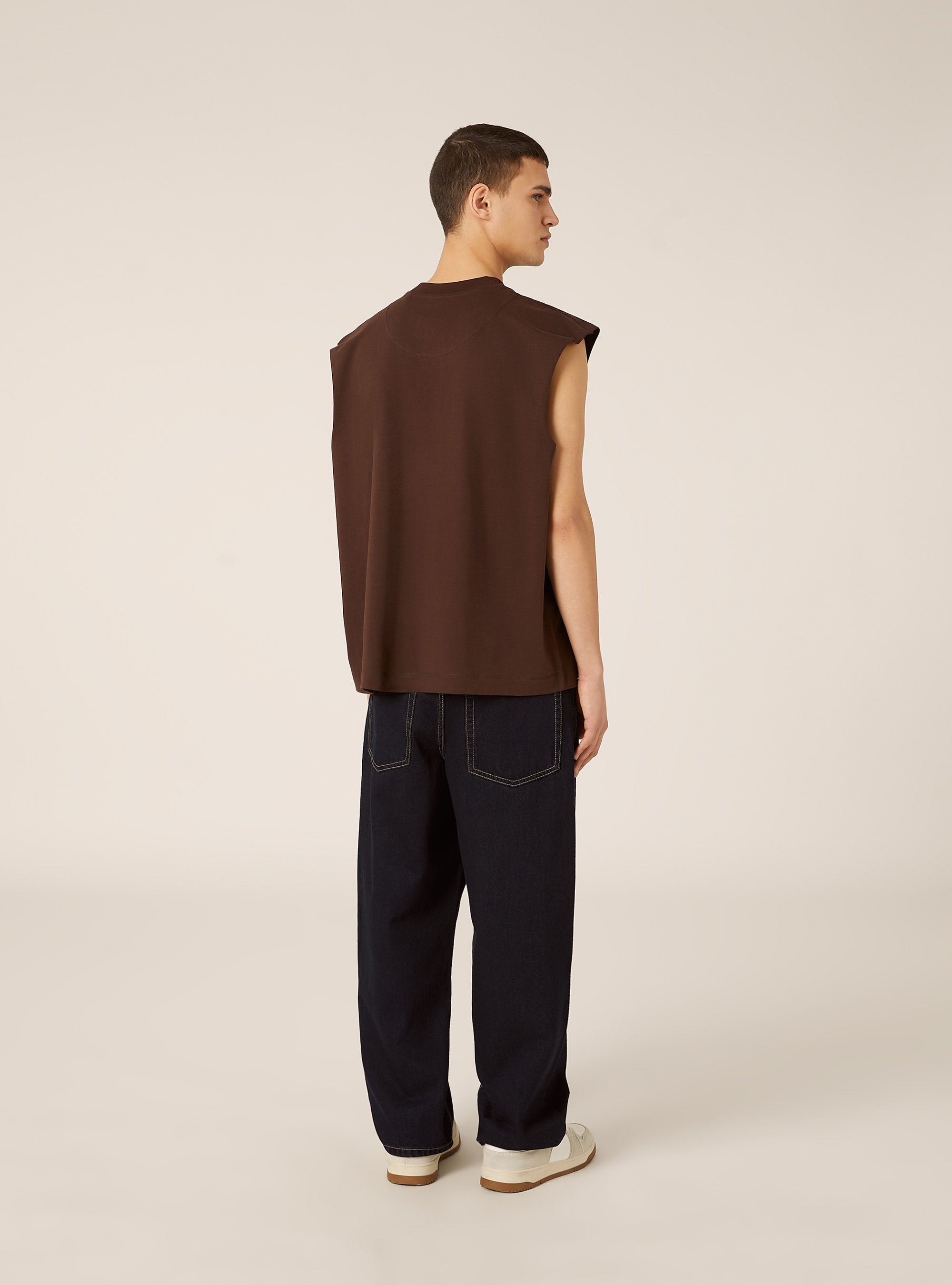 Canotta boxy fit tinta unita, MARRONE SCURO
