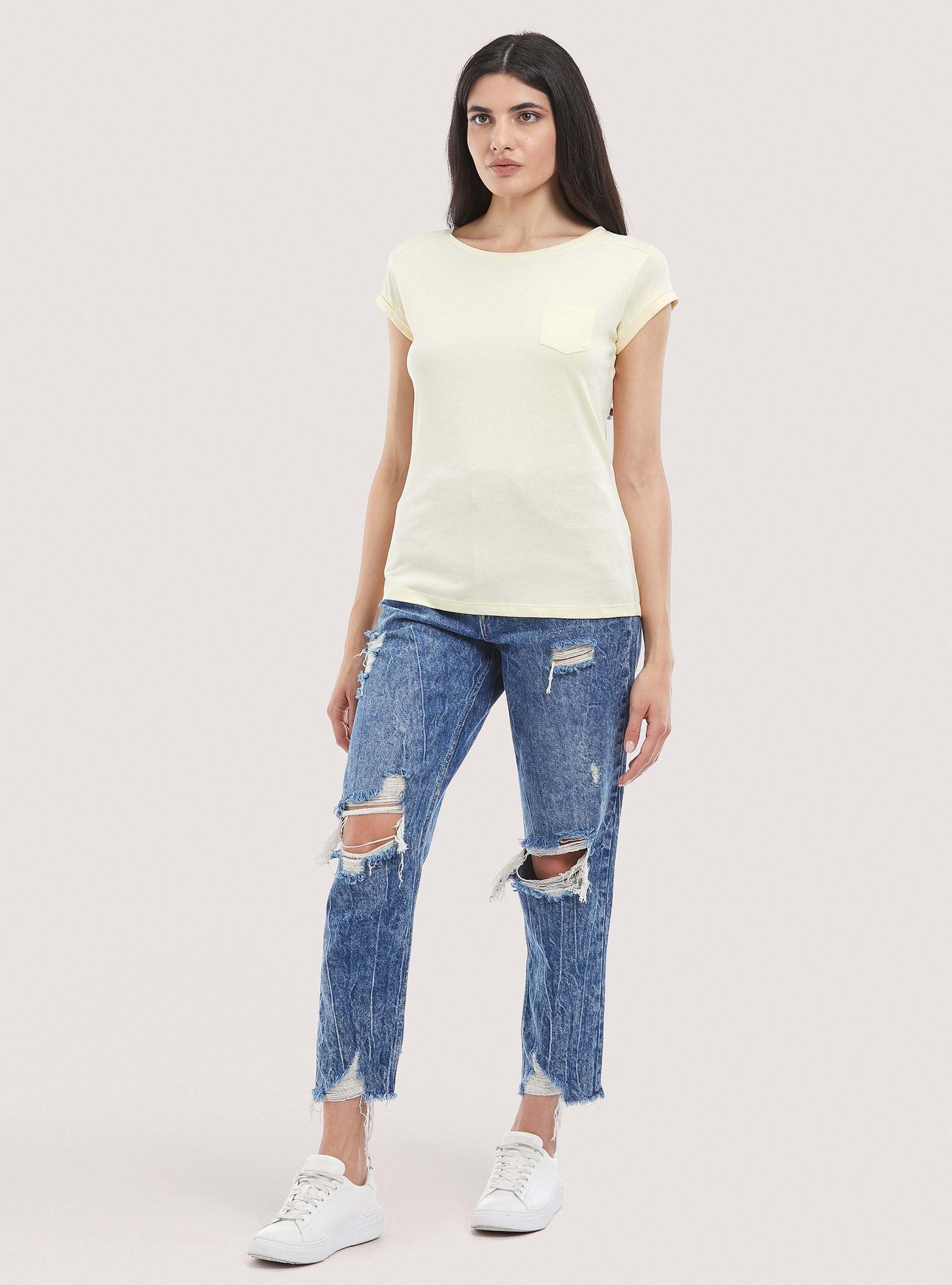 Camiseta b&aacute;sica de algod&oacute;n con bolsillo en el pecho, C7758 YELLOW