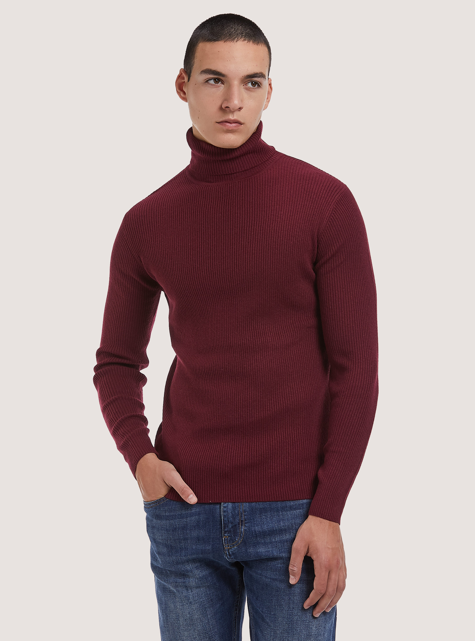 Jersey de cuello alto acanalado, BURDEOS