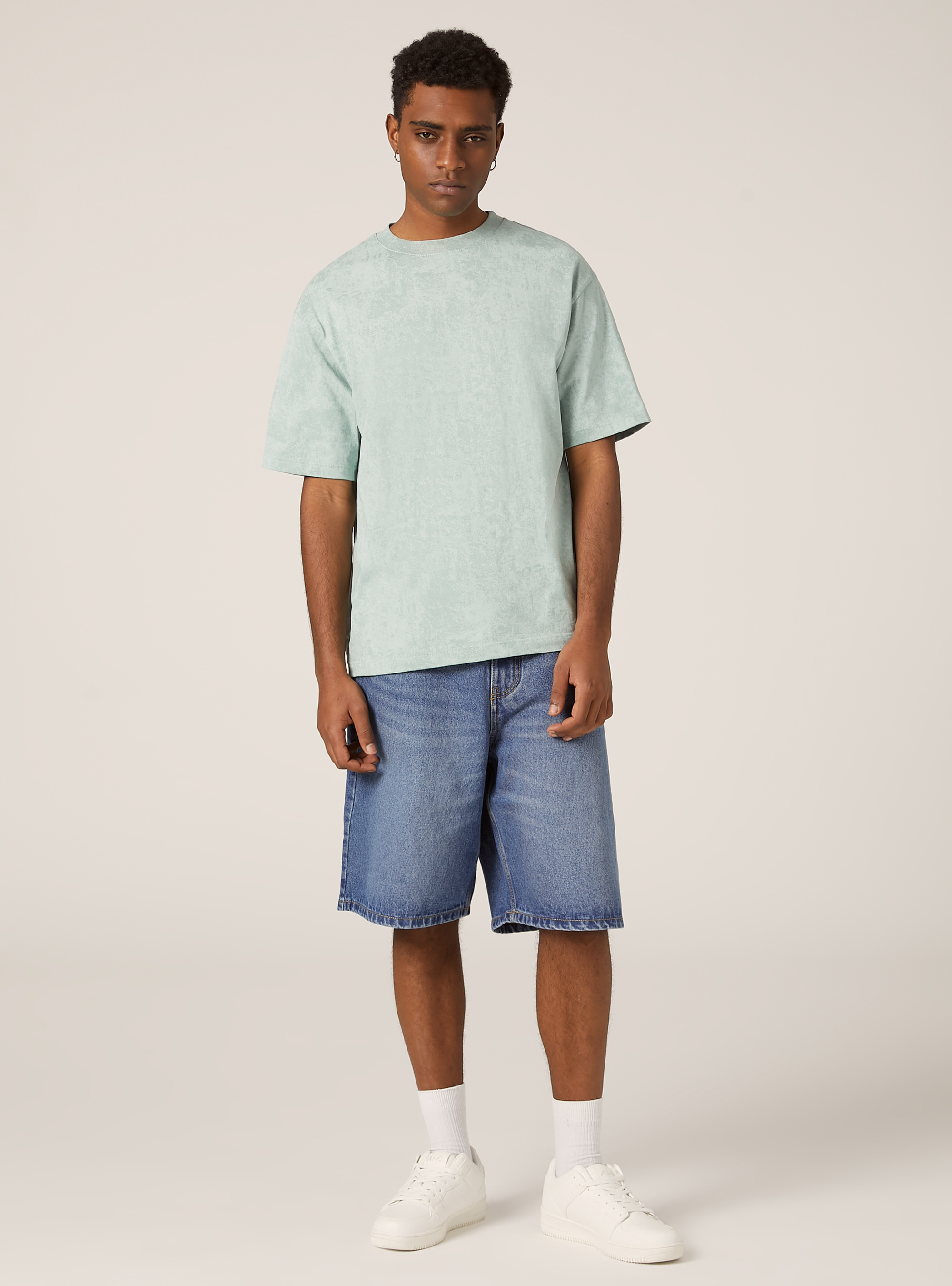 Camiseta boxy fit jaspeada, GA2 AQUA GREEN MED