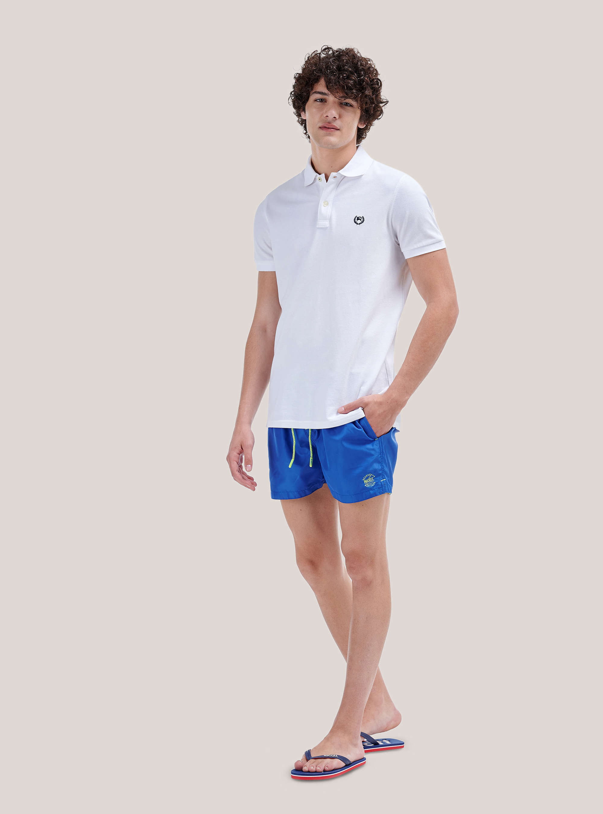 Costume tinta unita con ricamo e tasca sul retro, C265 ROYALE FLUO