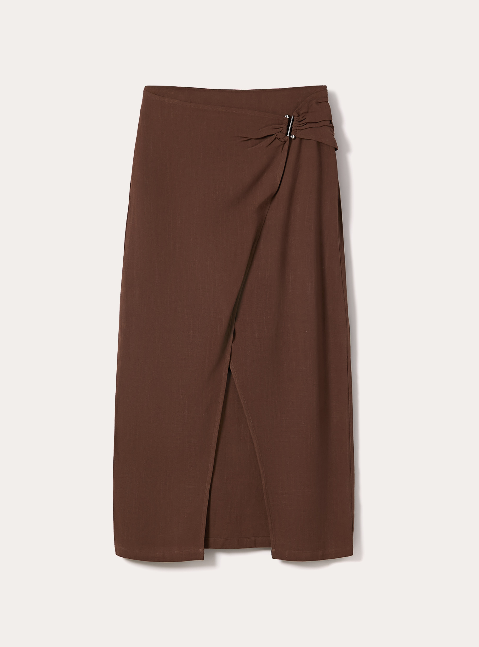 Gonna midi asimmetrica in misto lino, BR2 BROWN MEDIUM